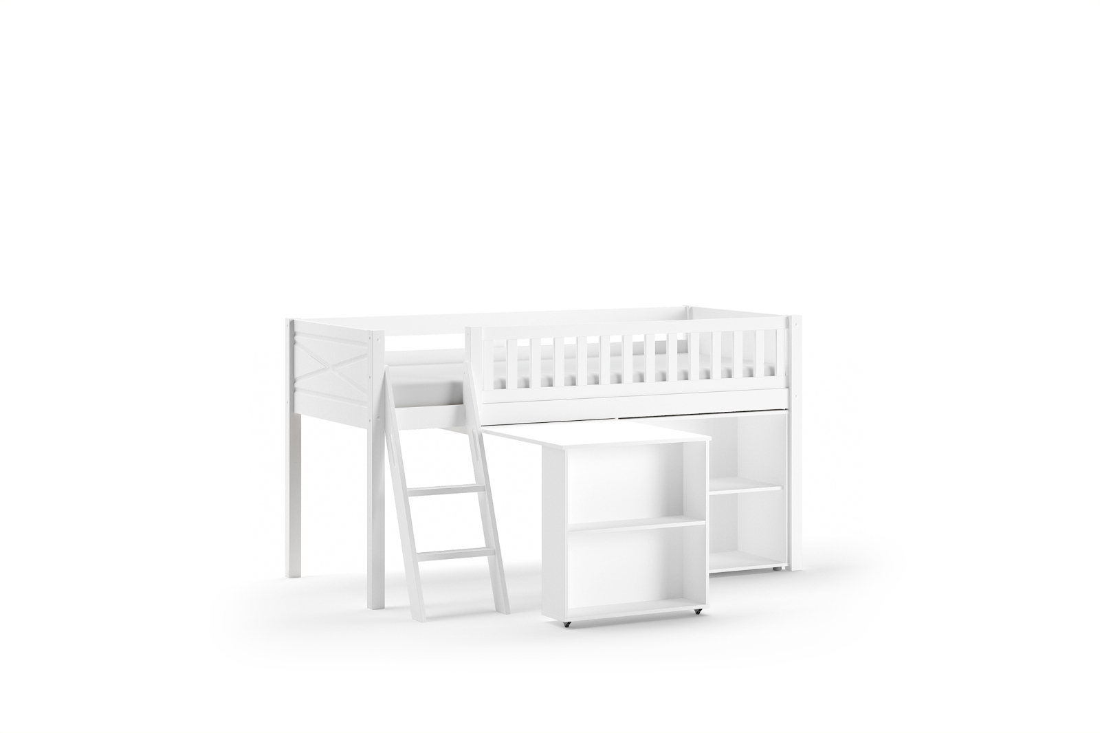 Spielbett SCOTT - weiß - Schreibtisch und Regal - 90x200 cm