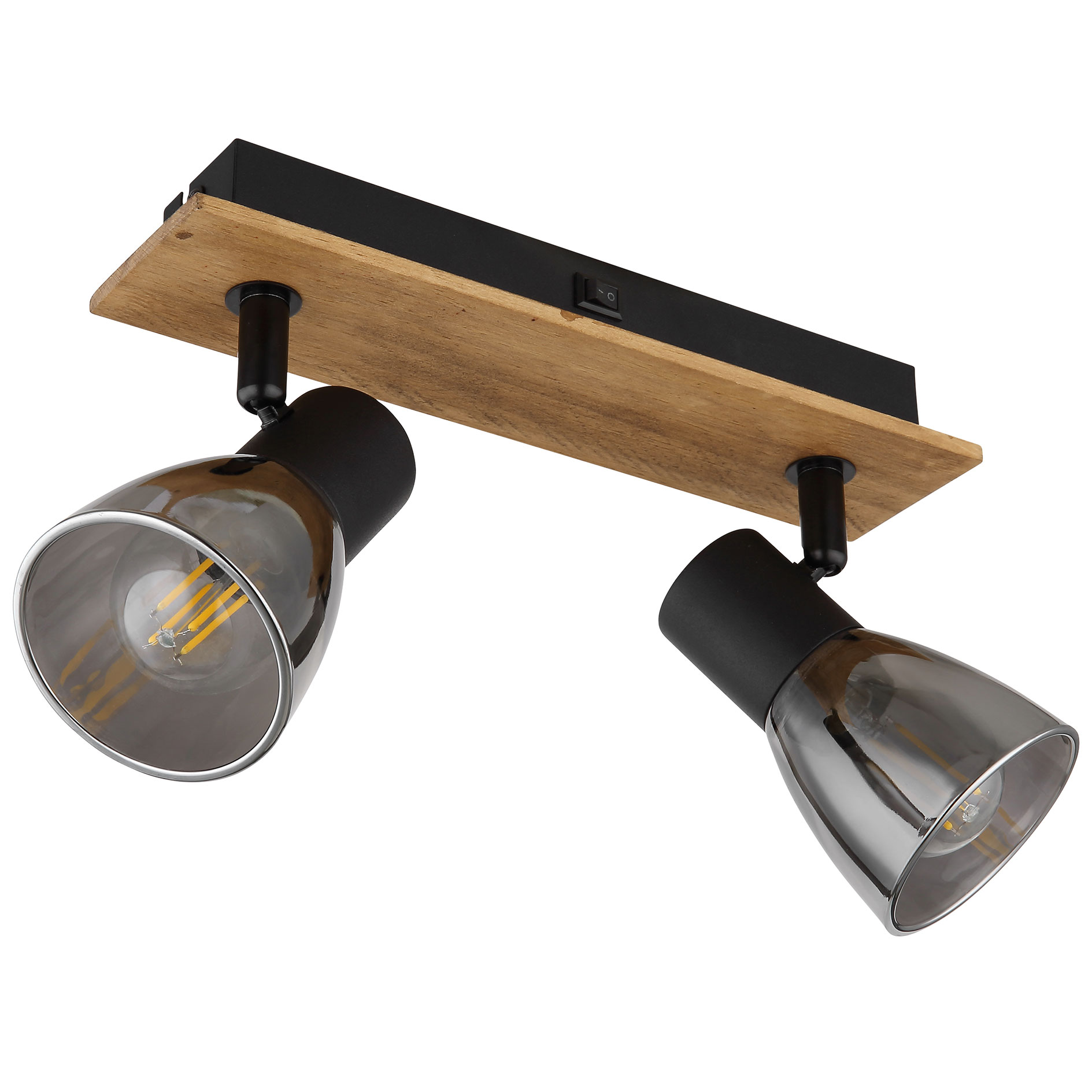 Spotbalken CLAUDE - schwarz-holzfarben - Glasschirm - 2-flammig
