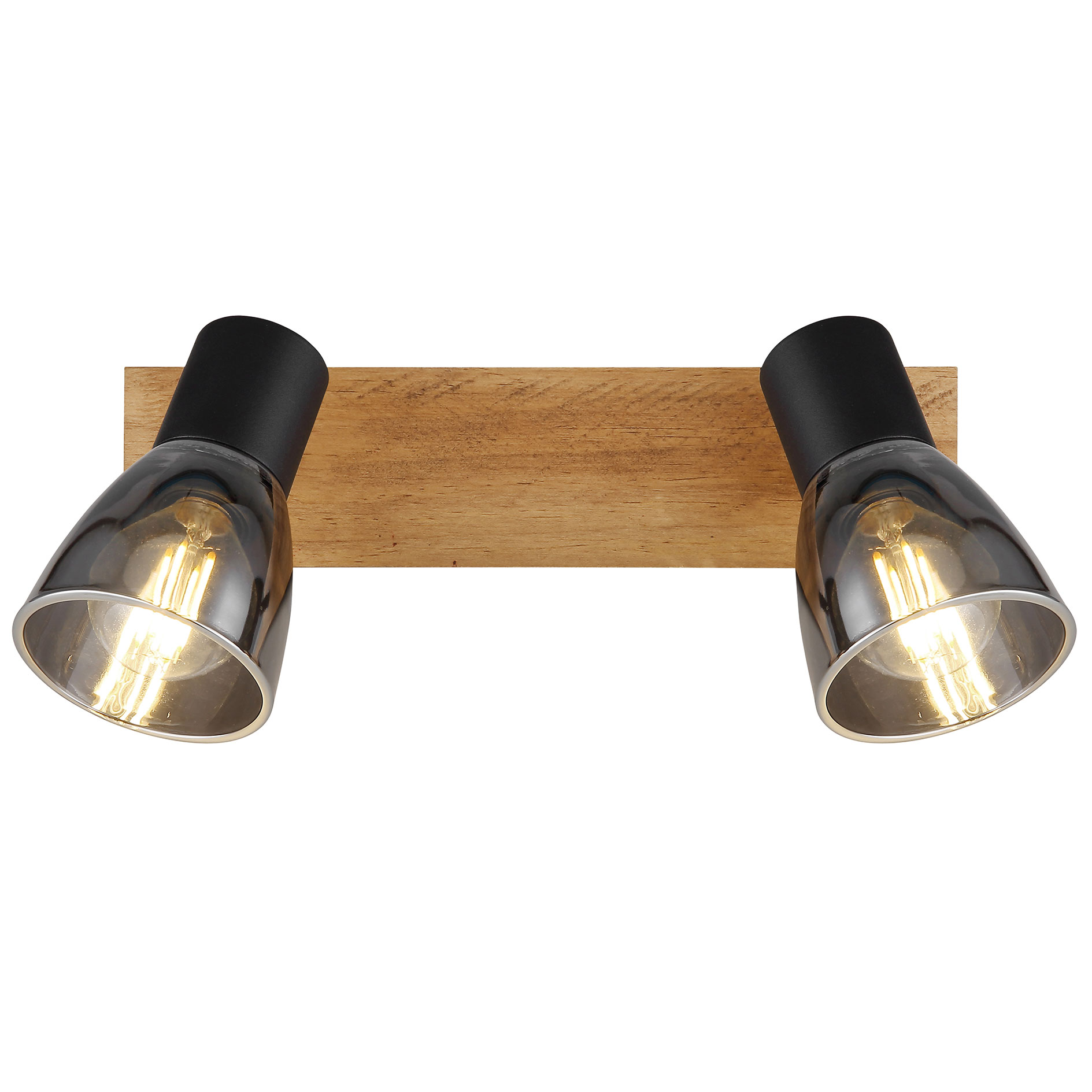 Spotbalken CLAUDE - schwarz-holzfarben - Glasschirm - 2-flammig