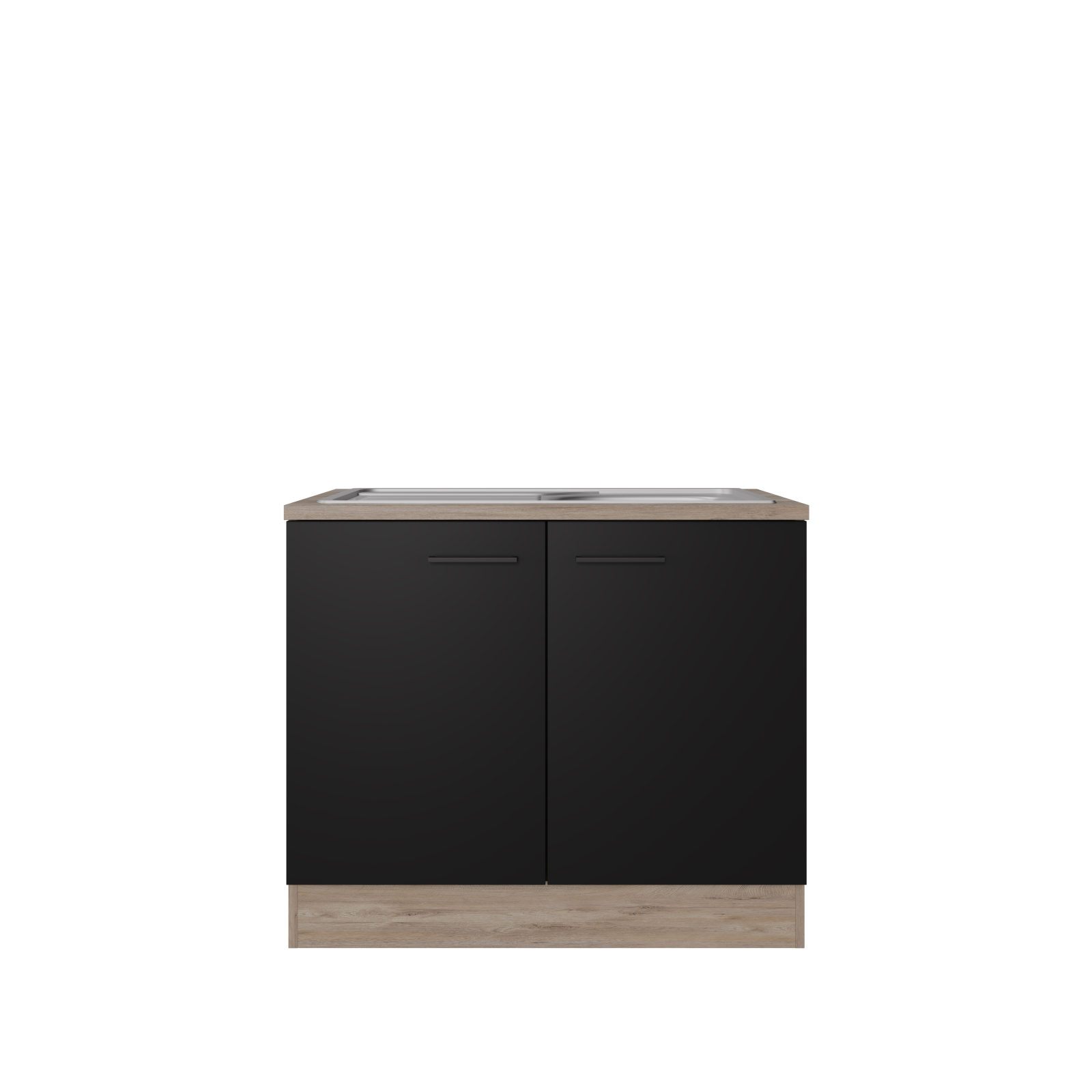 Spülenunterschrank CAPRI - Touch schwarz - Endgrain Oak - mit Spüle - 100 cm