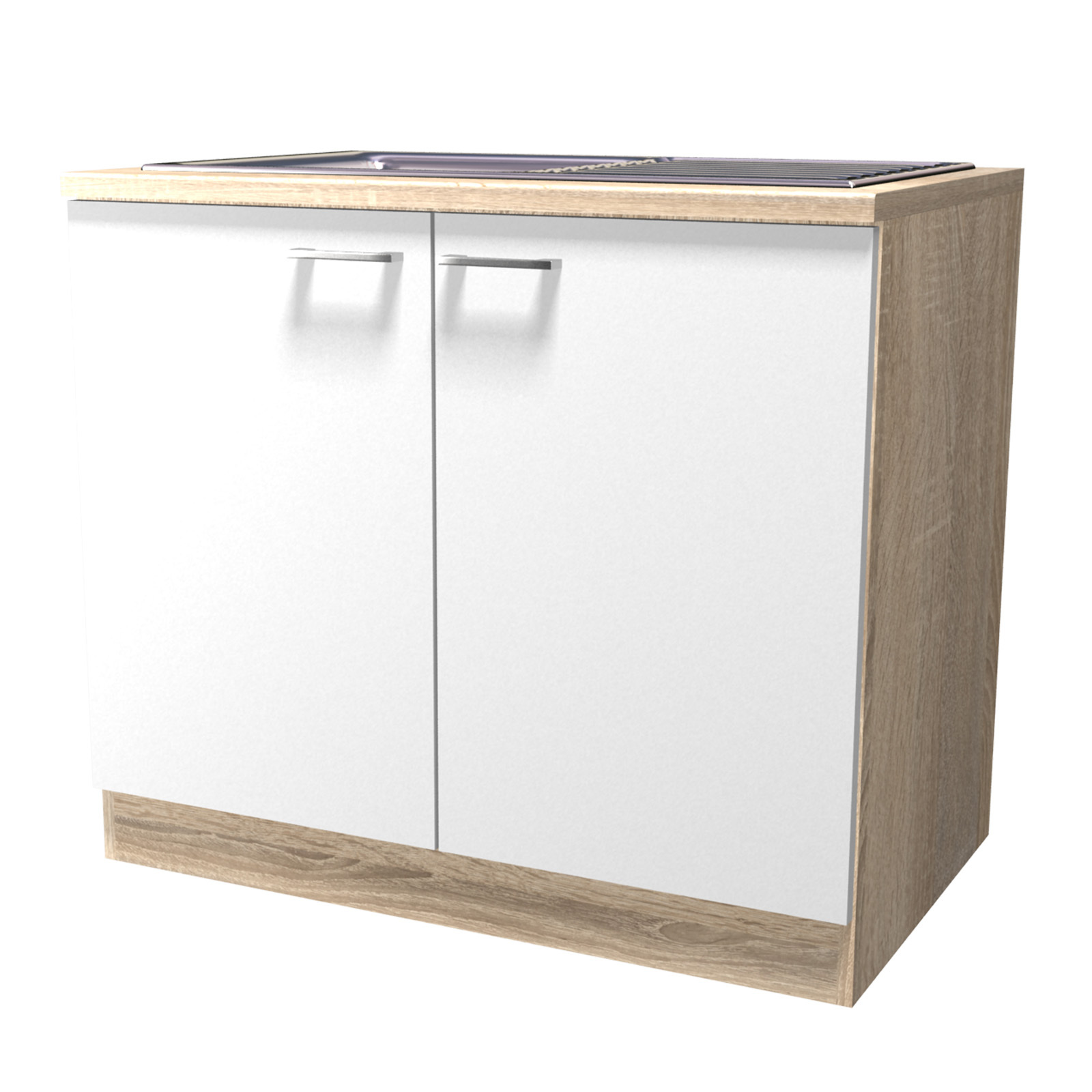 Spülenunterschrank SAMOA - weiß-Sonoma Eiche - mit Spüle - 100 cm