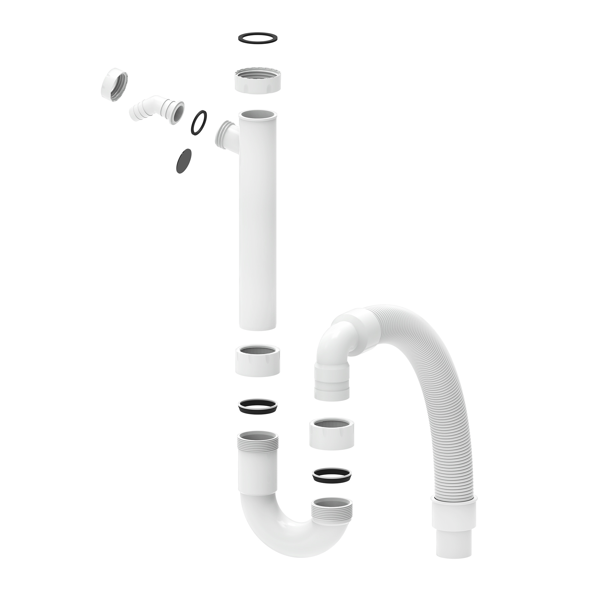 Spültisch-Röhrensiphon - weiß - 44 cm