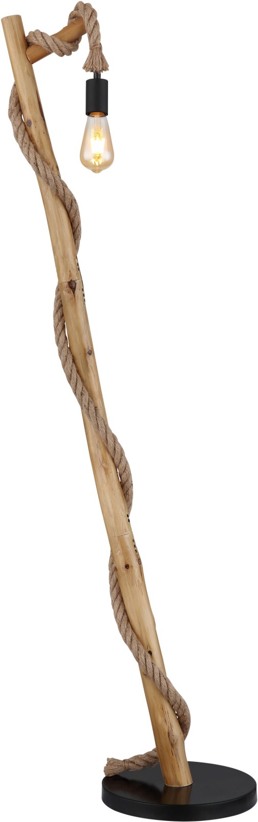 Standleuchte - schwarz matt - Buche - Hanfseil - 150 cm