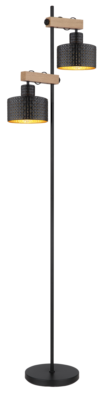 Standleuchte - schwarz matt - holzfarben - höhenverstellbar - 168 cm