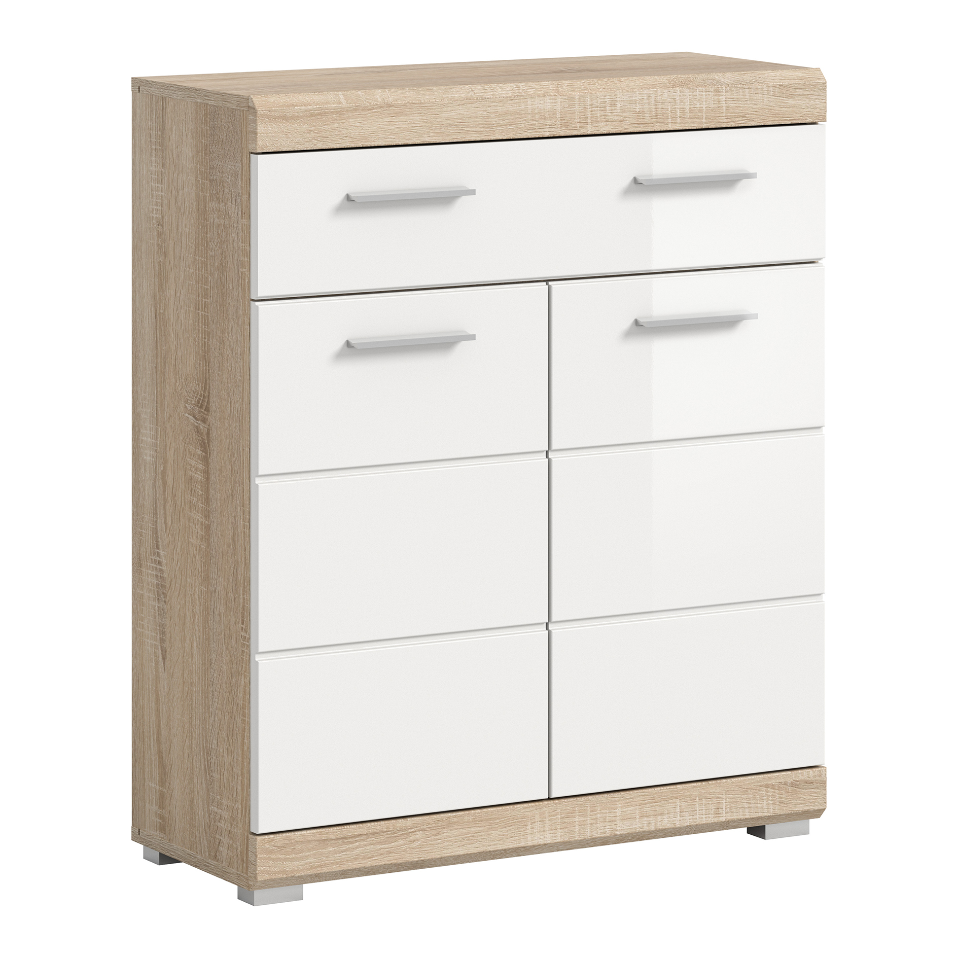 Standschrank LAMBADA - Sonoma Eiche - weiß Hochglanz - 74 cm