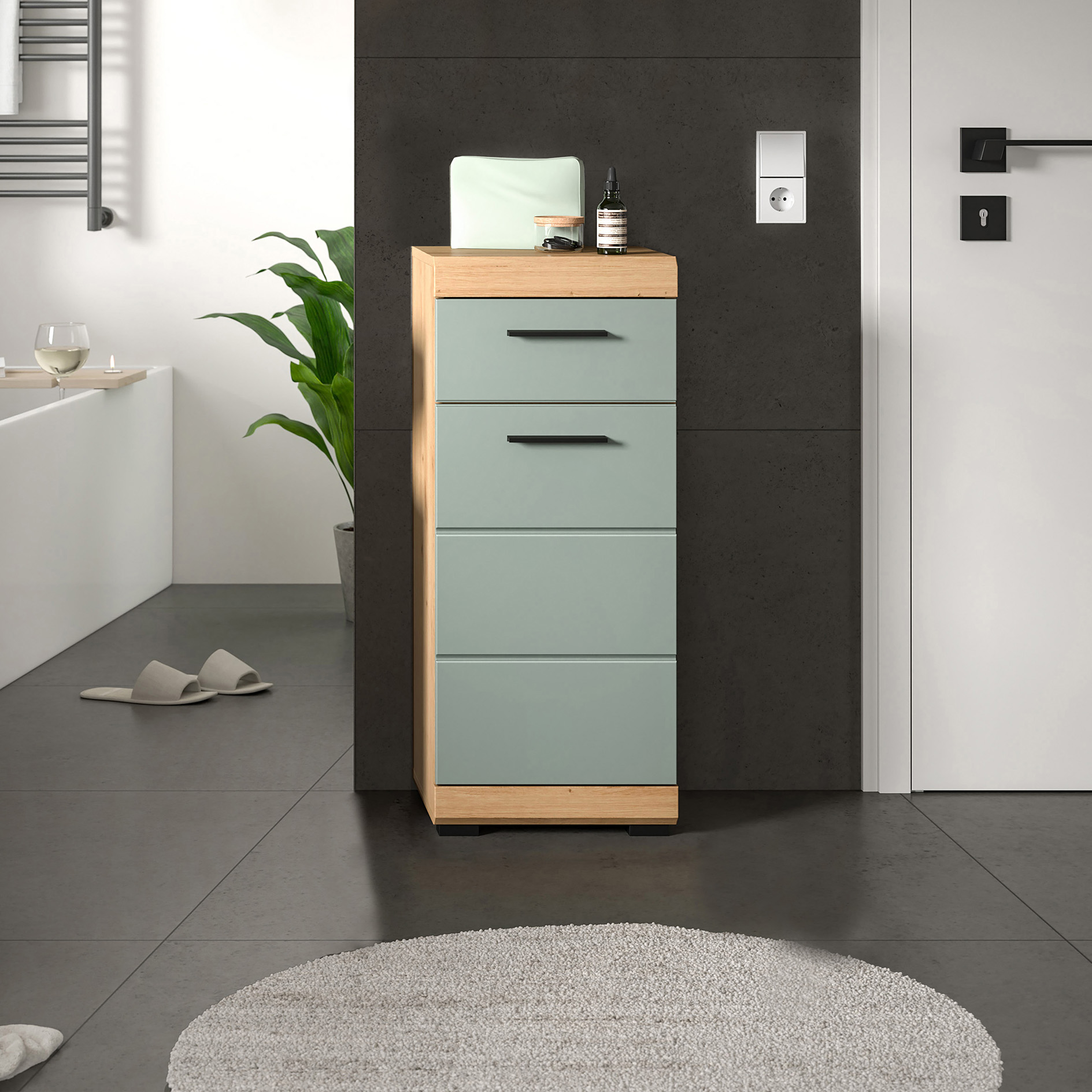 Standschrank SCOUT - Salbei - Artisan Eiche - 37 cm