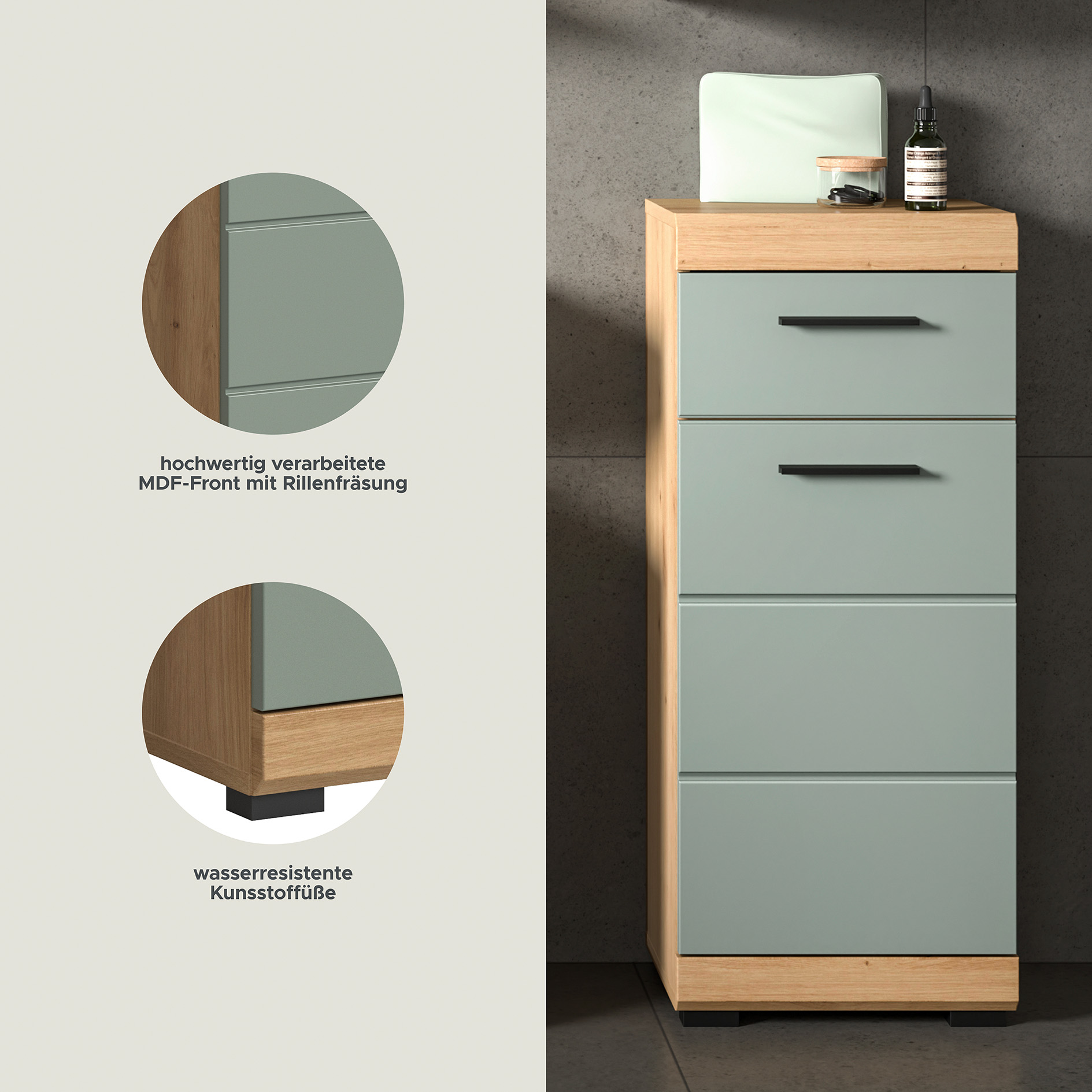 Standschrank SCOUT - Salbei - Artisan Eiche - 37 cm