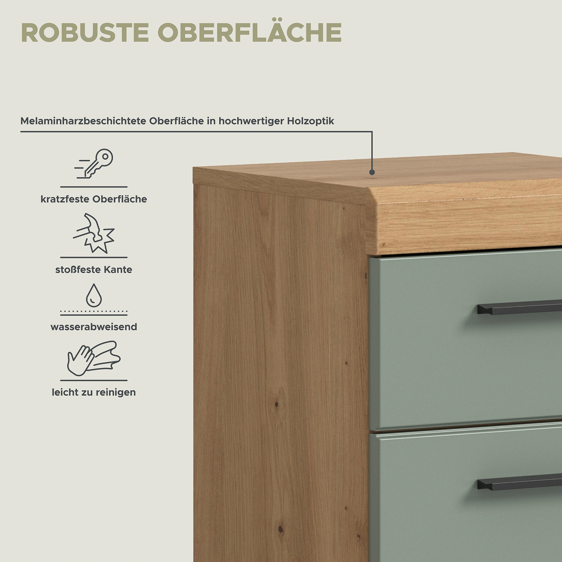 Standschrank SCOUT - Salbei - Artisan Eiche - 37 cm