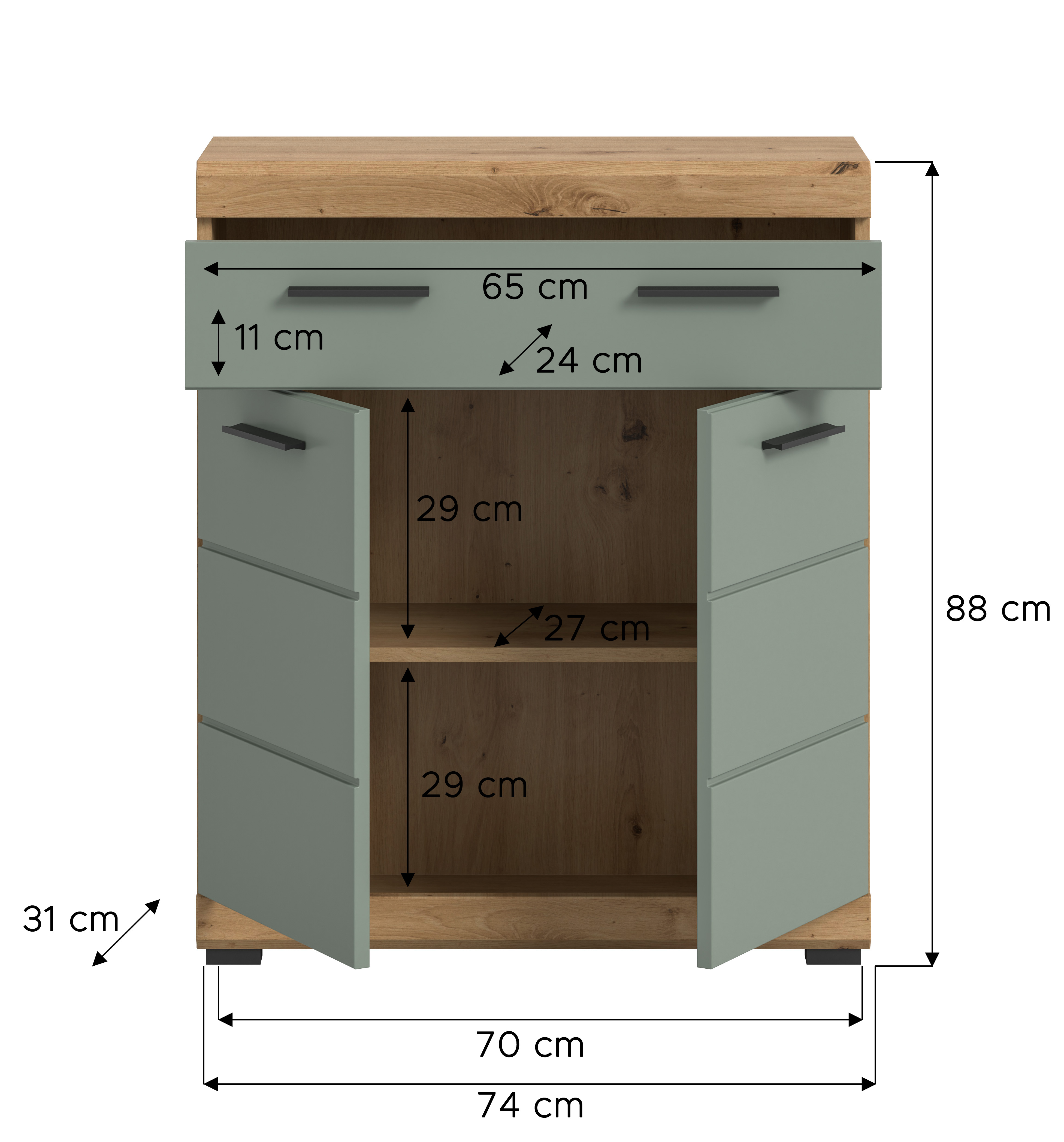 Standschrank SCOUT - Salbei - Artisan Eiche - 74 cm