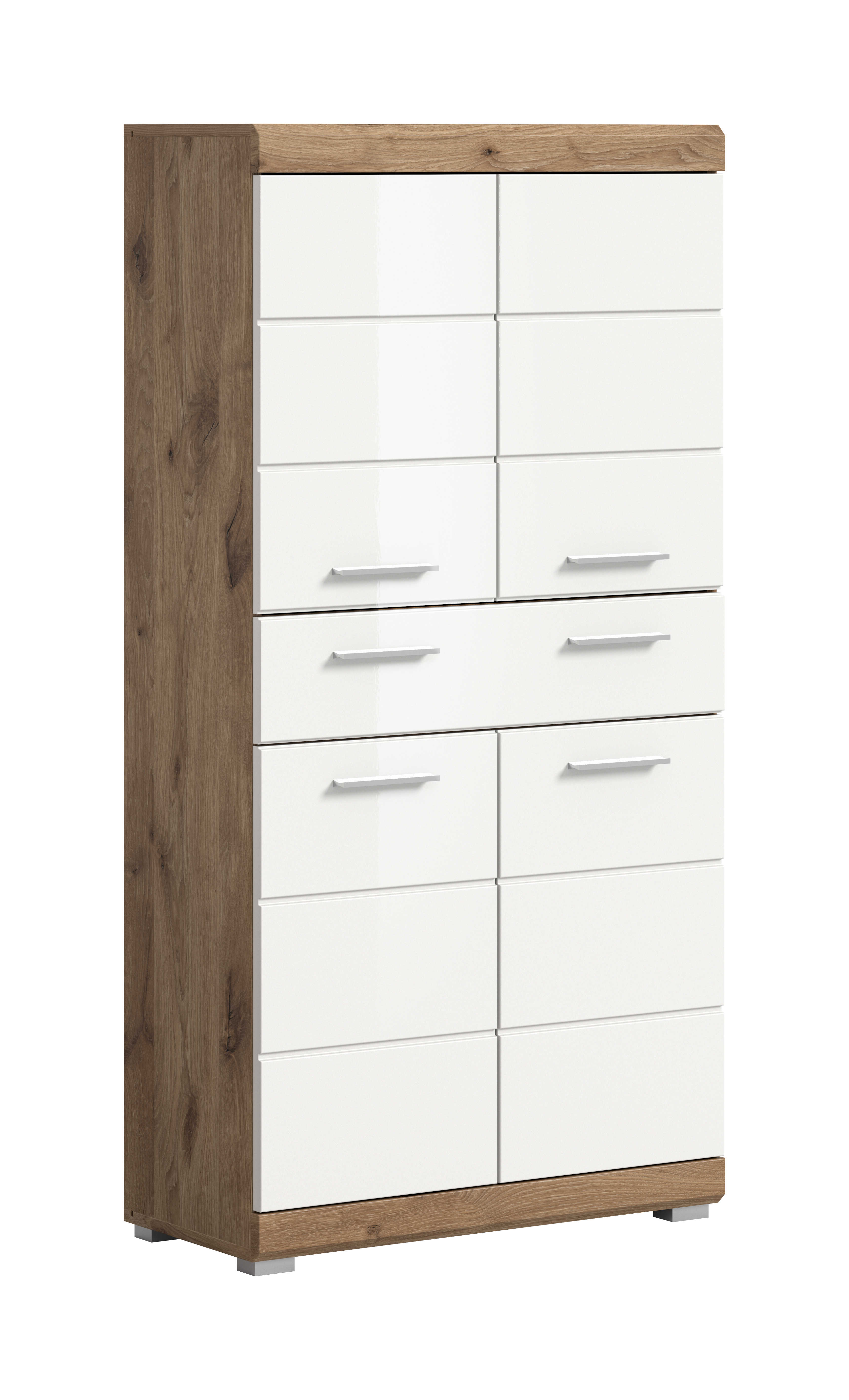 Standschrank WAVE - weiß Hochglanz - Nox Oak - 4 Türen