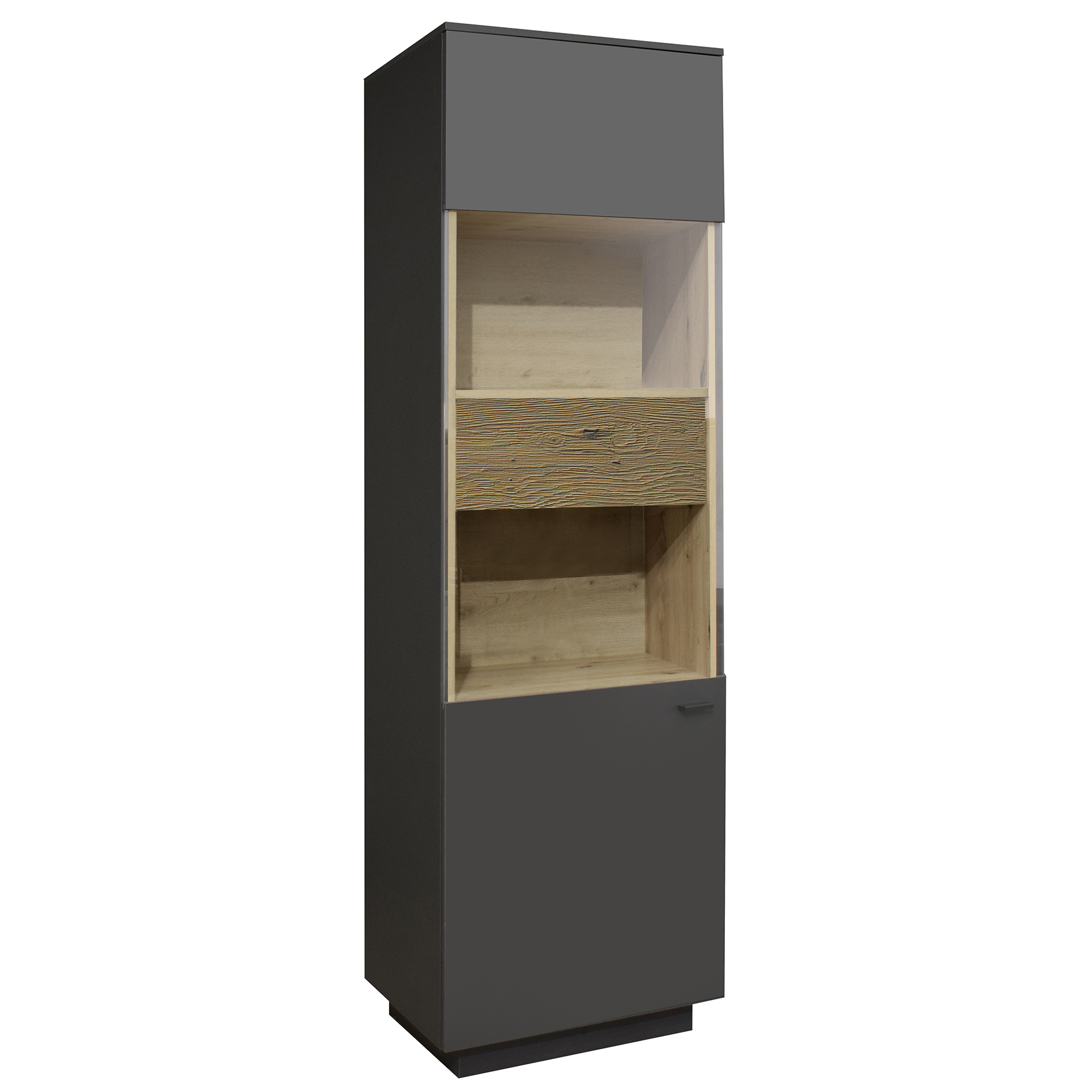 Standvitrine - anthrazit matt - Eiche massiv - LED-Beleuchtung - 196 cm