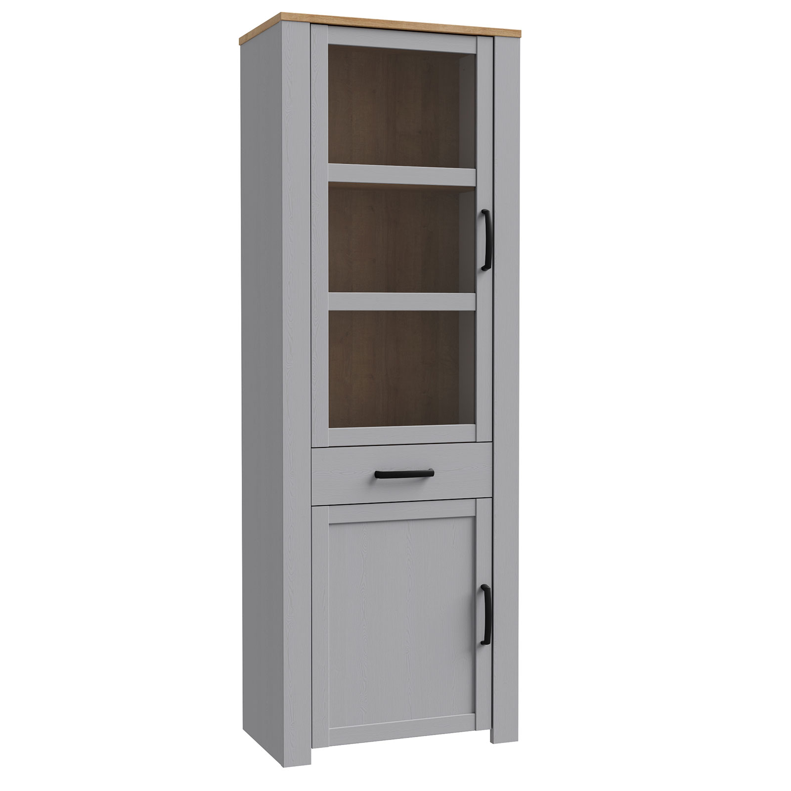 Standvitrine - Eiche grau - Riviera Eiche - 72 cm breit
