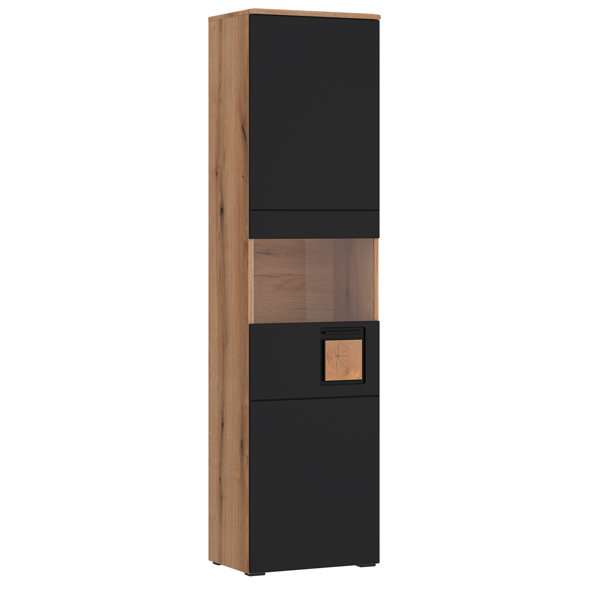 Standvitrine - Evoke Eiche - schwarz - 50 cm
