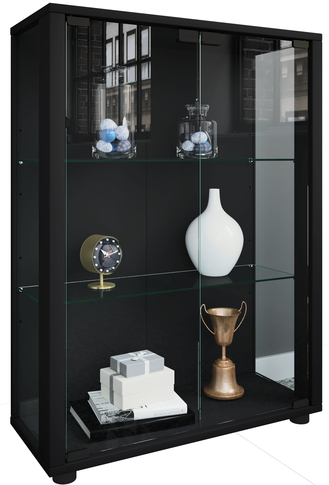 Standvitrine SINTALO - schwarz - 60 cm breit
