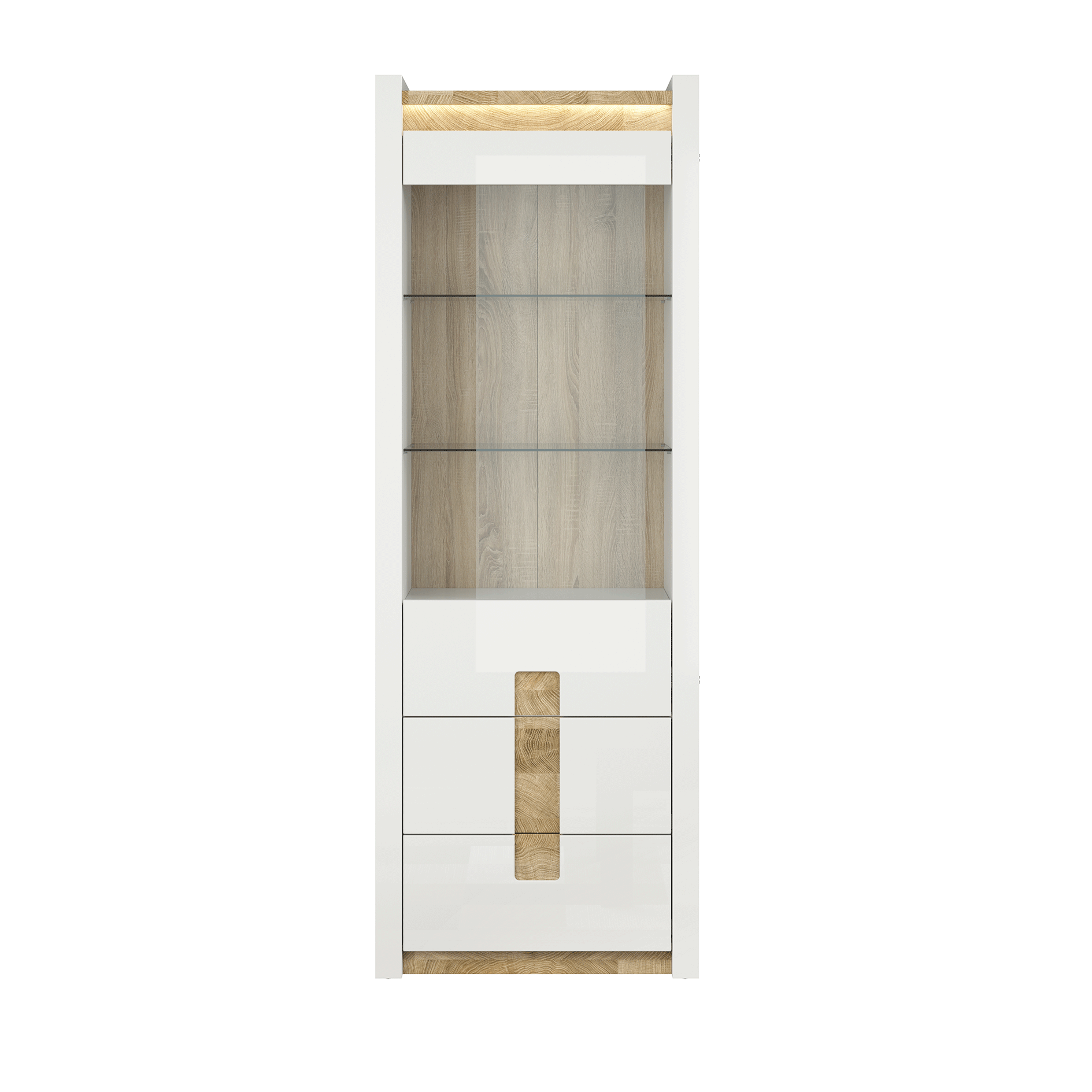 Standvitrine - weiß Hochglanz - LED-Beleuchtung - 202 cm hoch