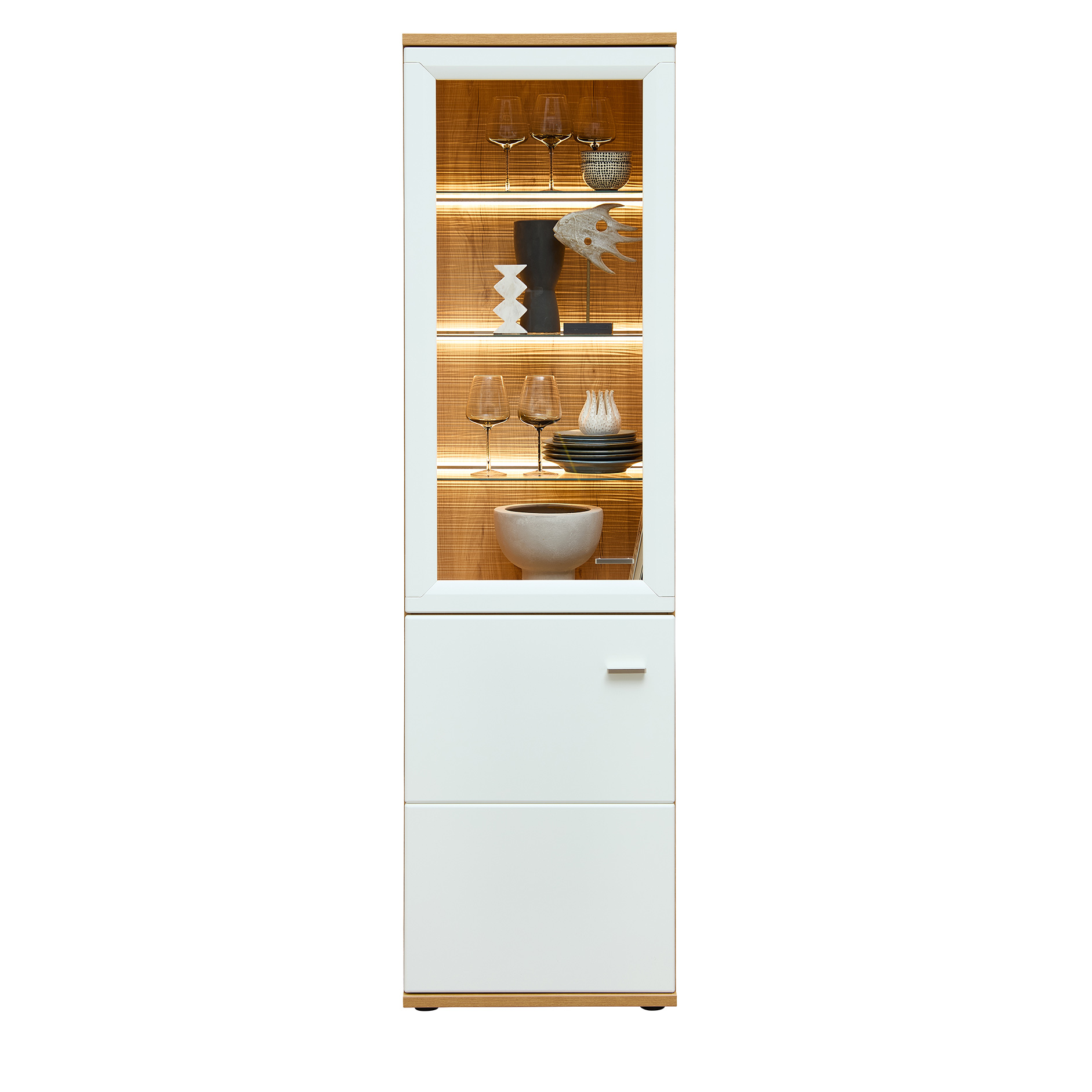Standvitrine - weiß-Risseiche - 60 cm