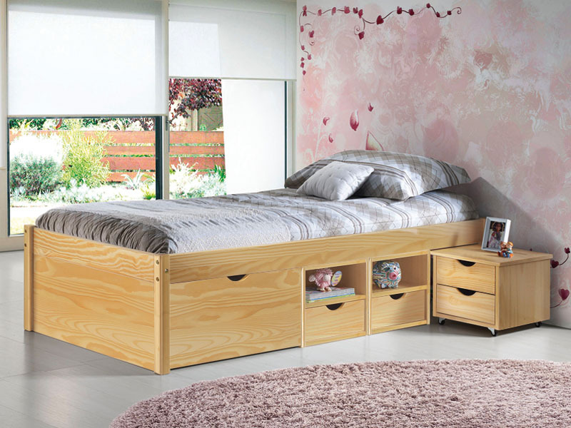 Stauraumbett CLAAS - natur - Massivholz - 90x200 cm