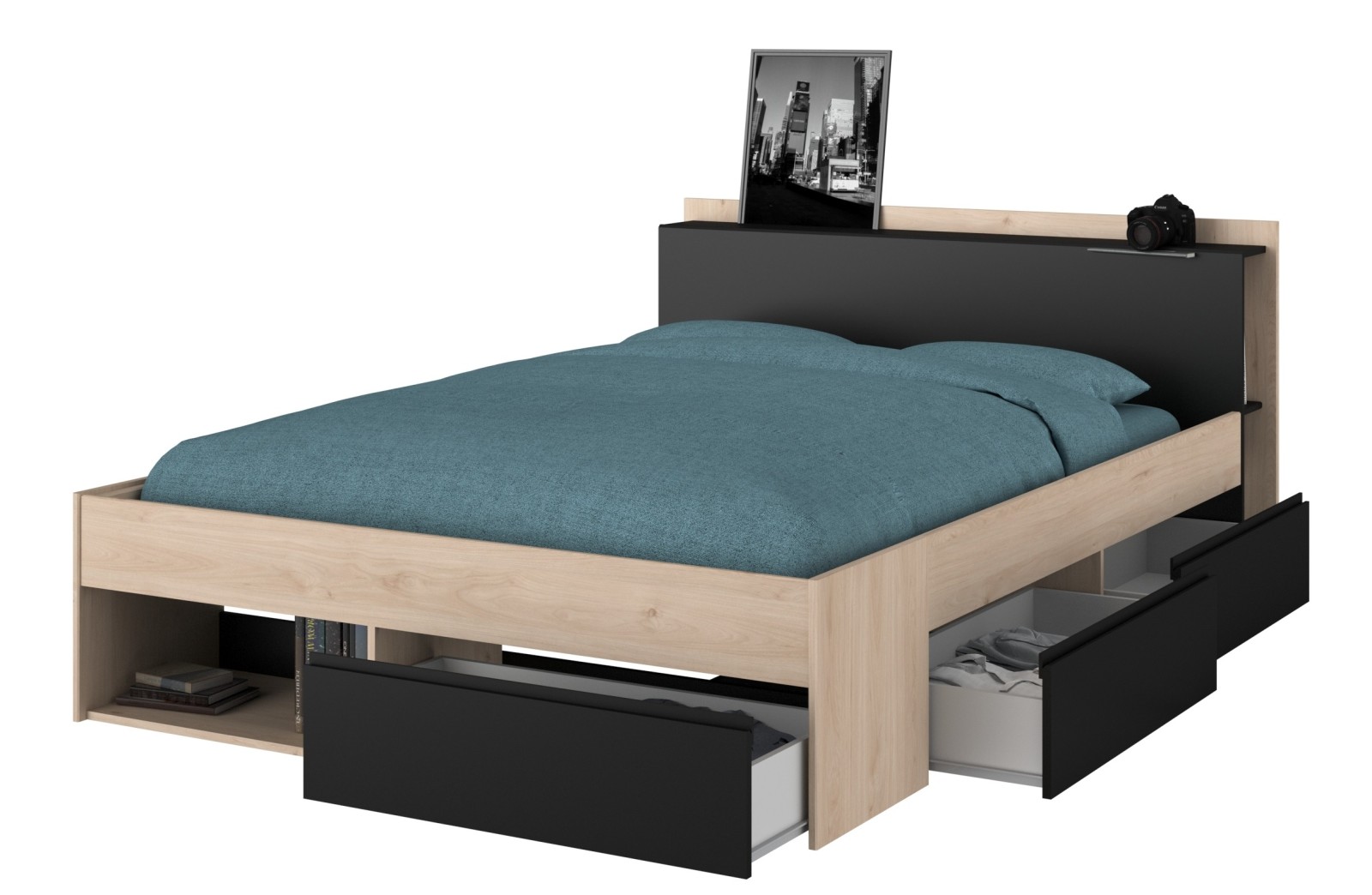 Stauraumbett MOST 8 - Eiche Jackson-schwarz - 160x200 cm
