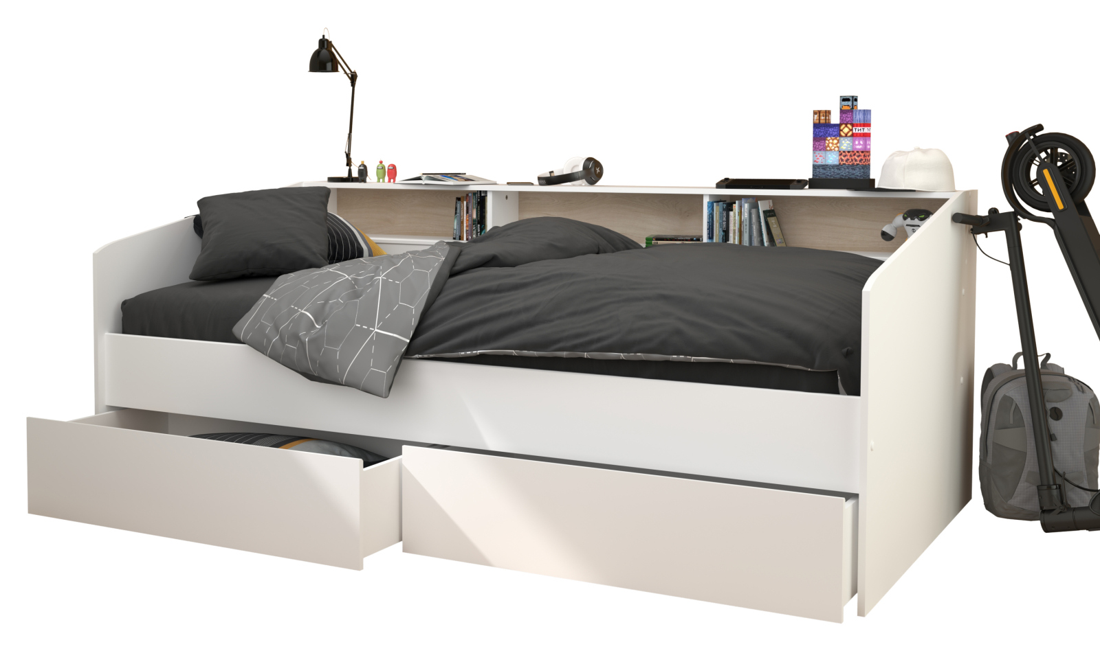 Stauraumbett SLEEP 4 - weiß - 2 Bettschubkästen