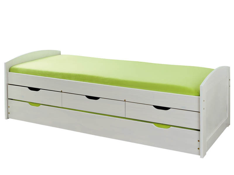 Stauraumbett ULLI - weiß - Massivholz - 90x190 cm