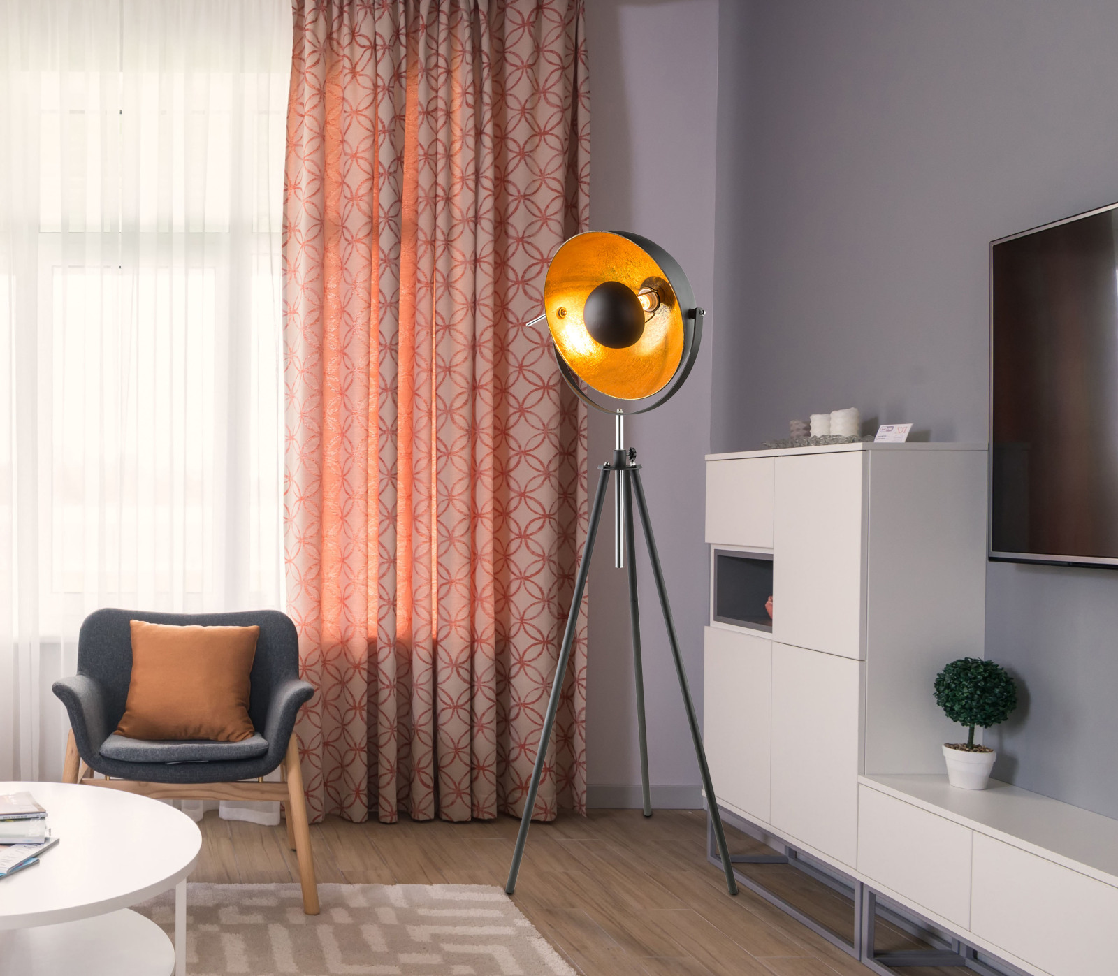 Stehlampe - schwarz-gold - höhenverstellbar