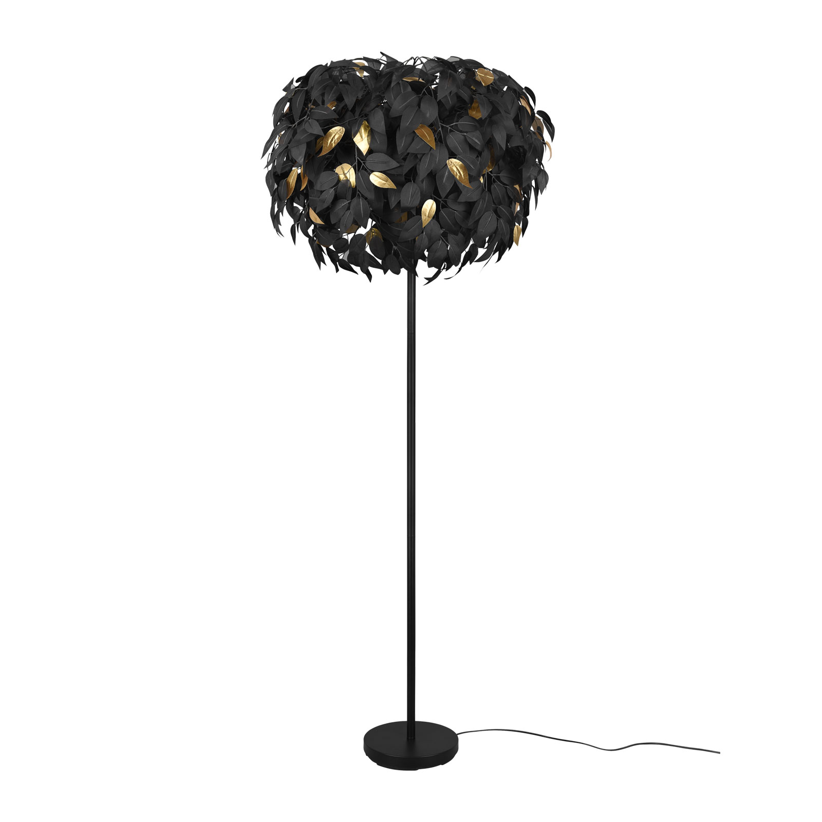 Stehleuchte - schwarz-gold - Federn - Metall - 180 cm