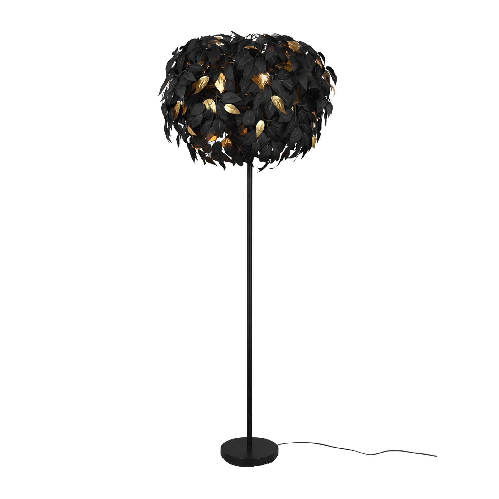 Stehleuchte - schwarz-gold - Federn - Metall - 180 cm
