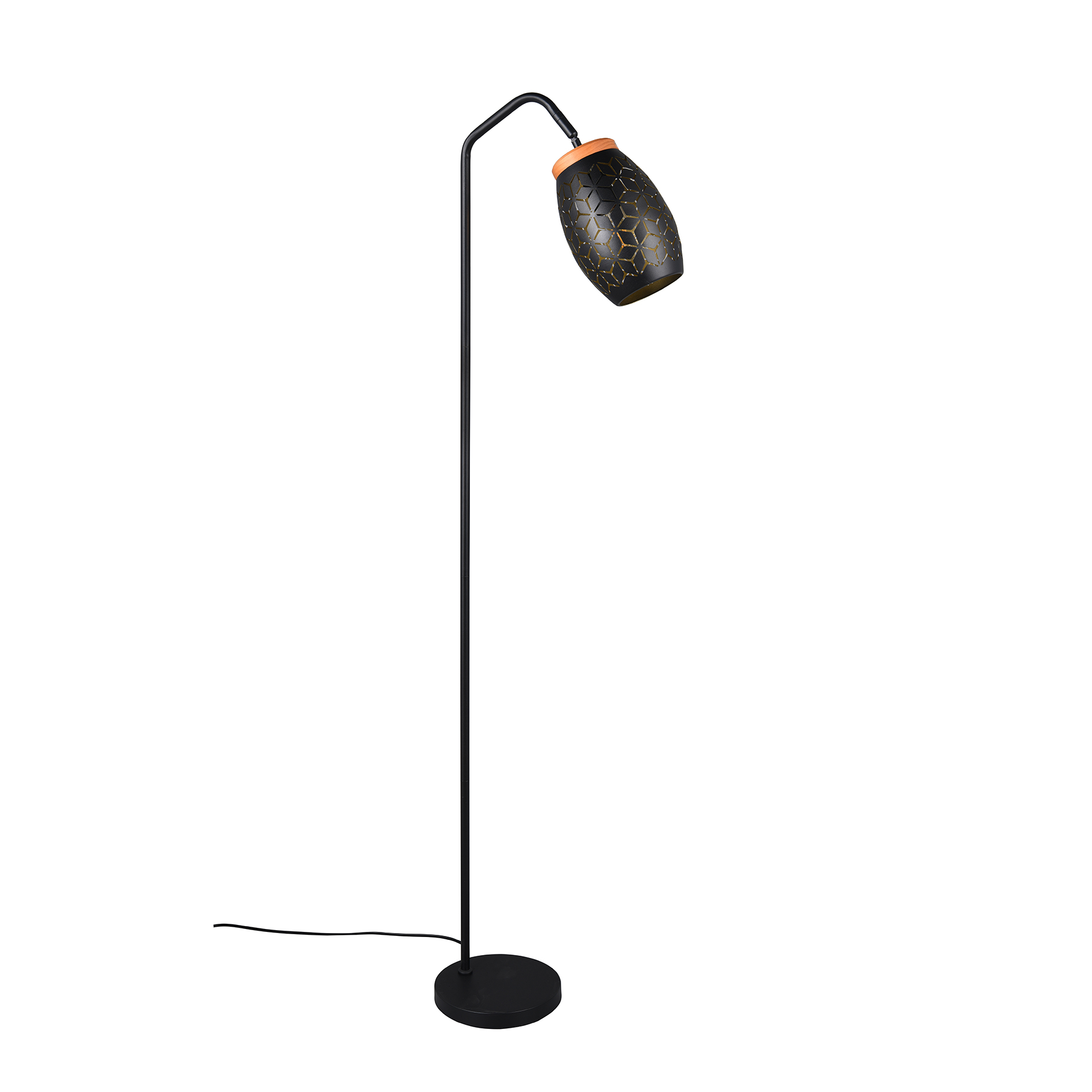 Stehleuchte - schwarz-gold - Holzapplikation - 148 cm hoch