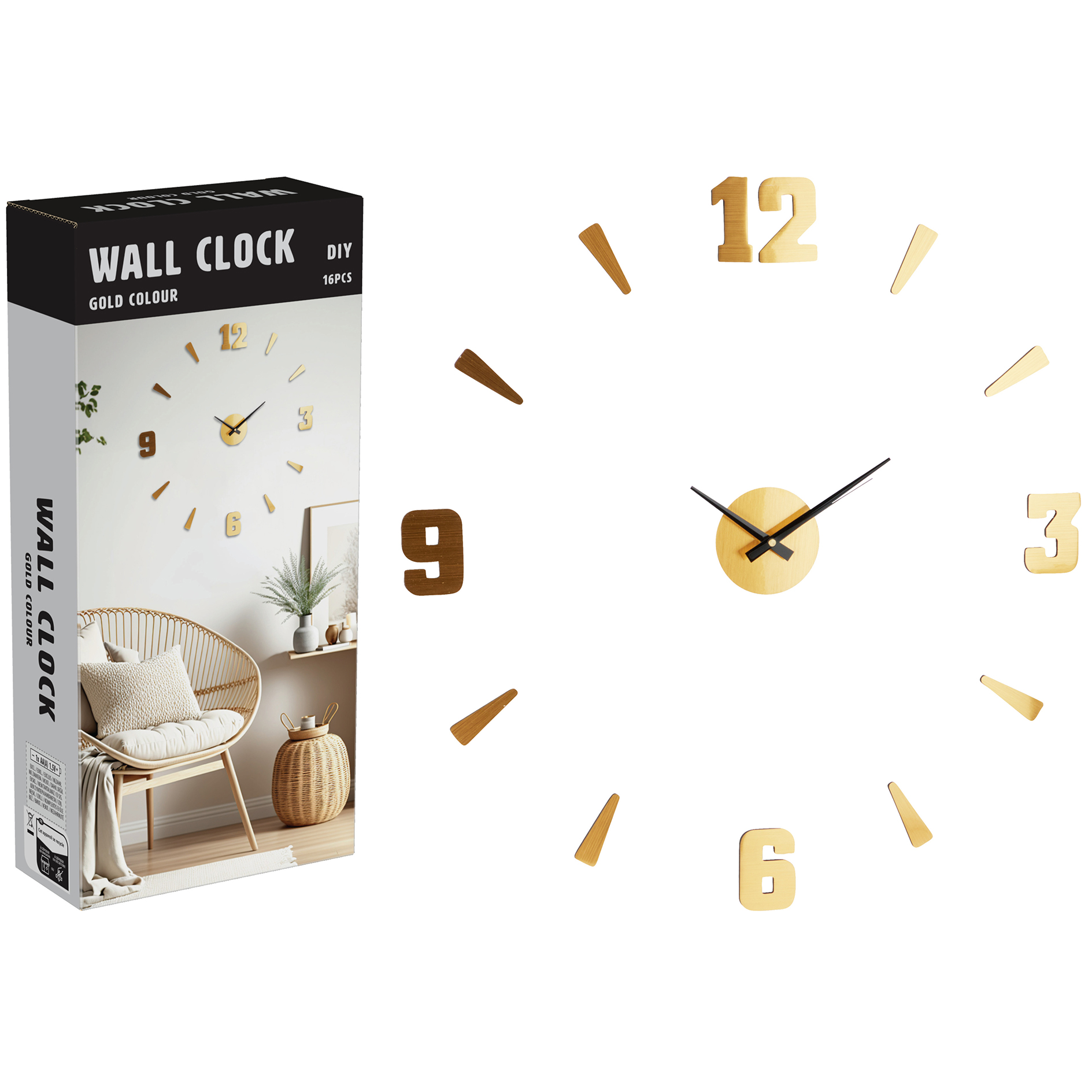Sticker-Wanduhr - gold - zum Ankleben