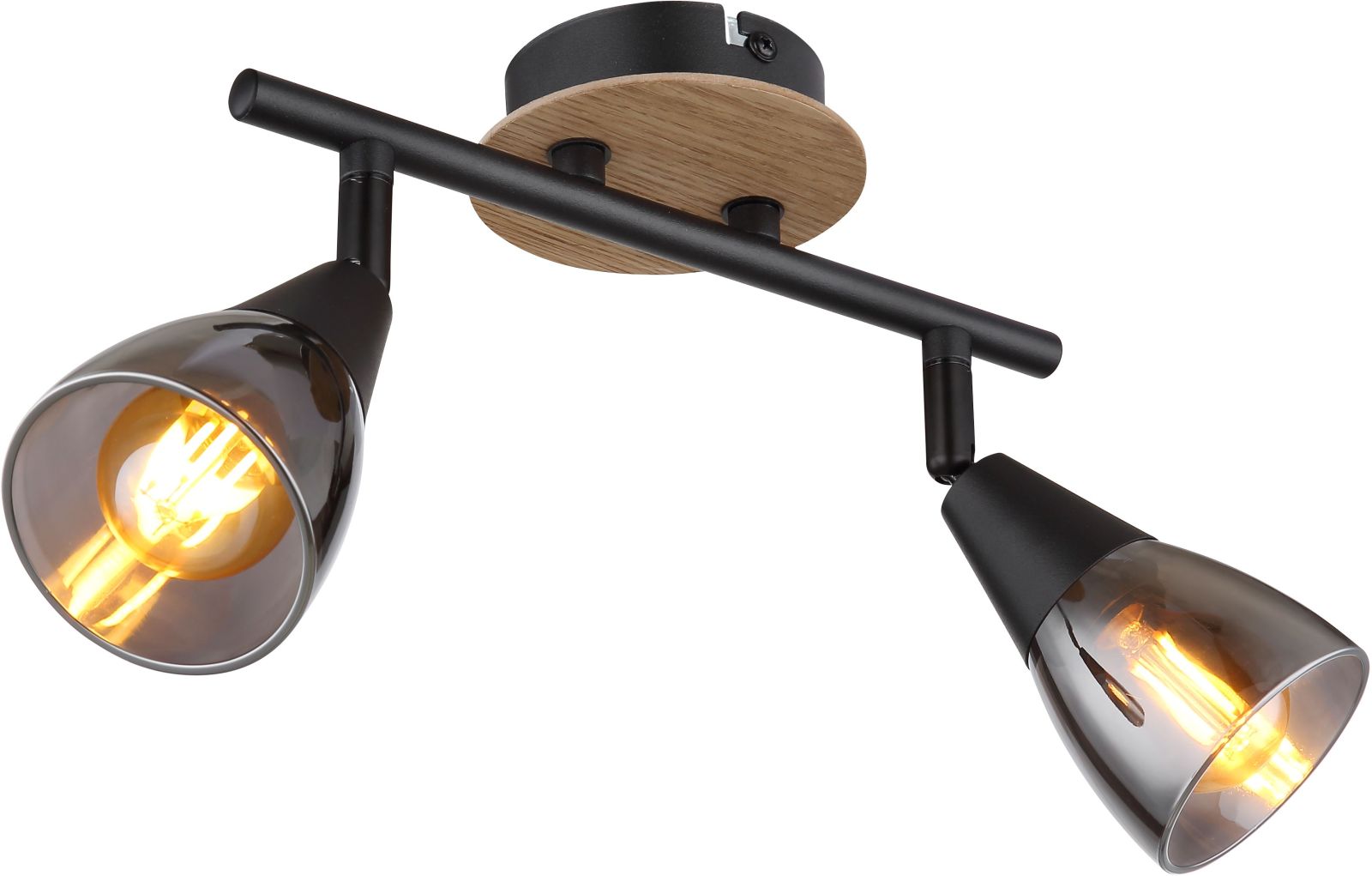 Strahler - schwarz matt - Holz - Glas - 2-flammig