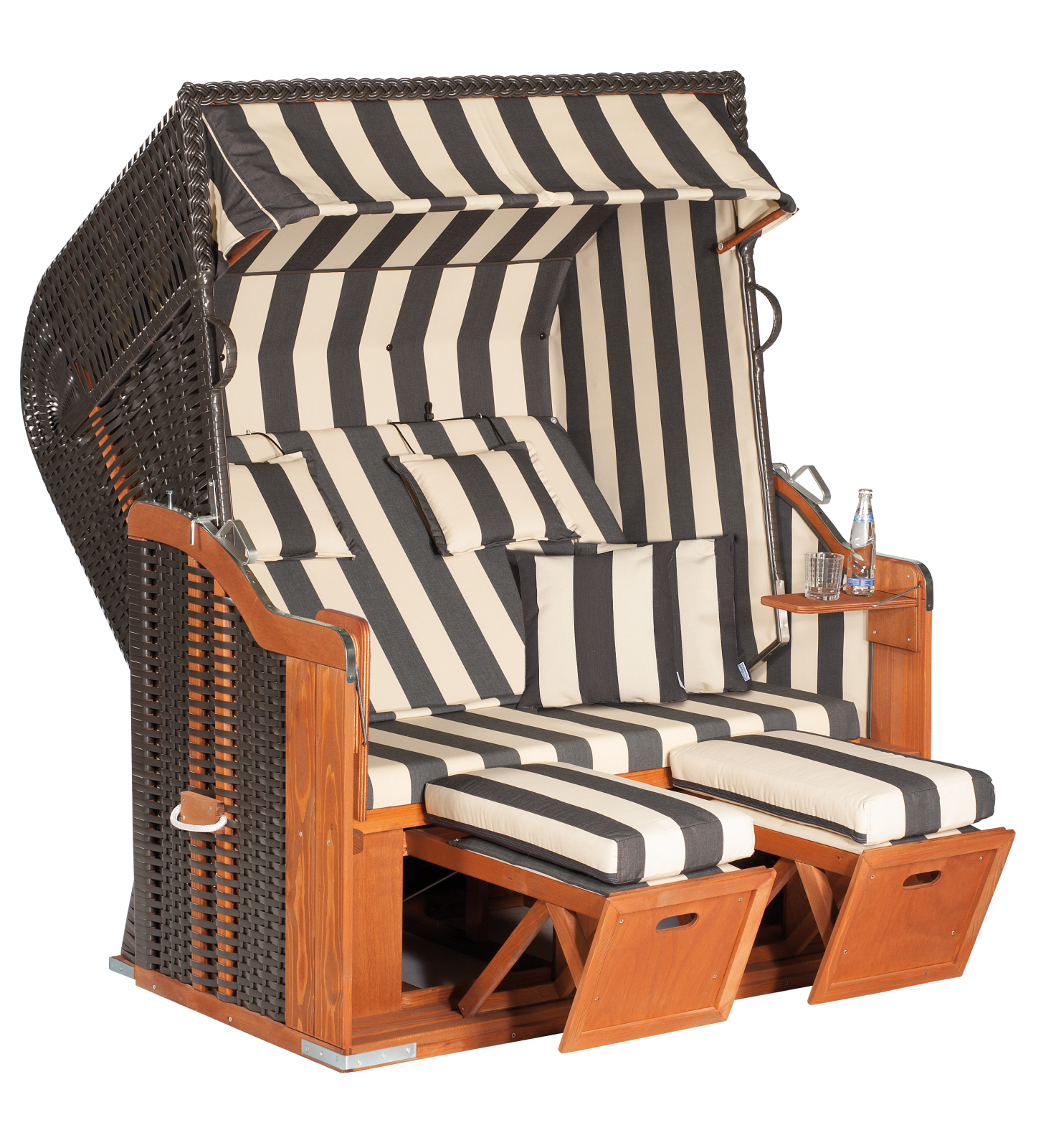 Strandkorb RUSTIKAL 250 PLUS XL - anthrazit-natur - gestreift - Fichtenholz - 2 Sitzer