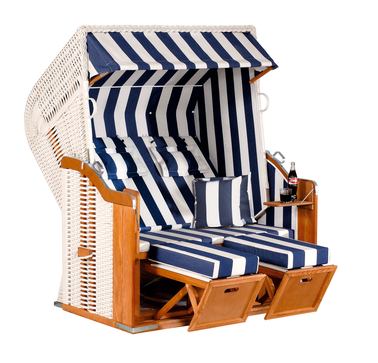 Strandkorb RUSTIKAL 250 PLUS XL - blau-weiß - gestreift - Fichtenholz - 2 Sitzer