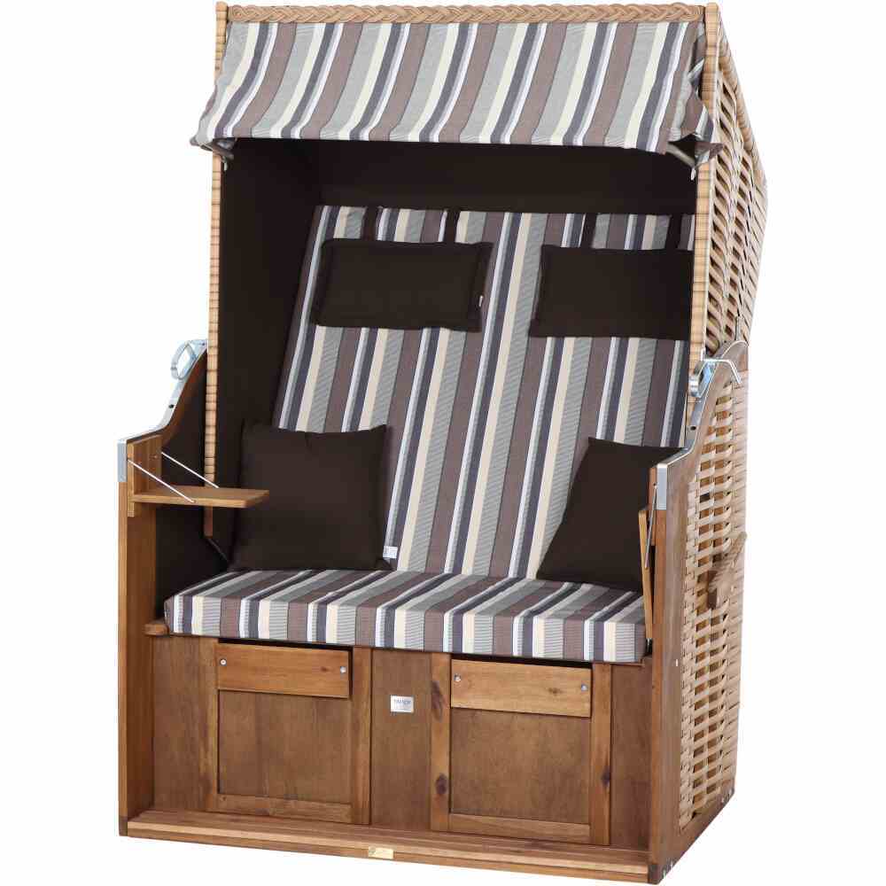Strandkorb TREND 10 - Akazienholz massiv - weiß-beige-braun gestreift