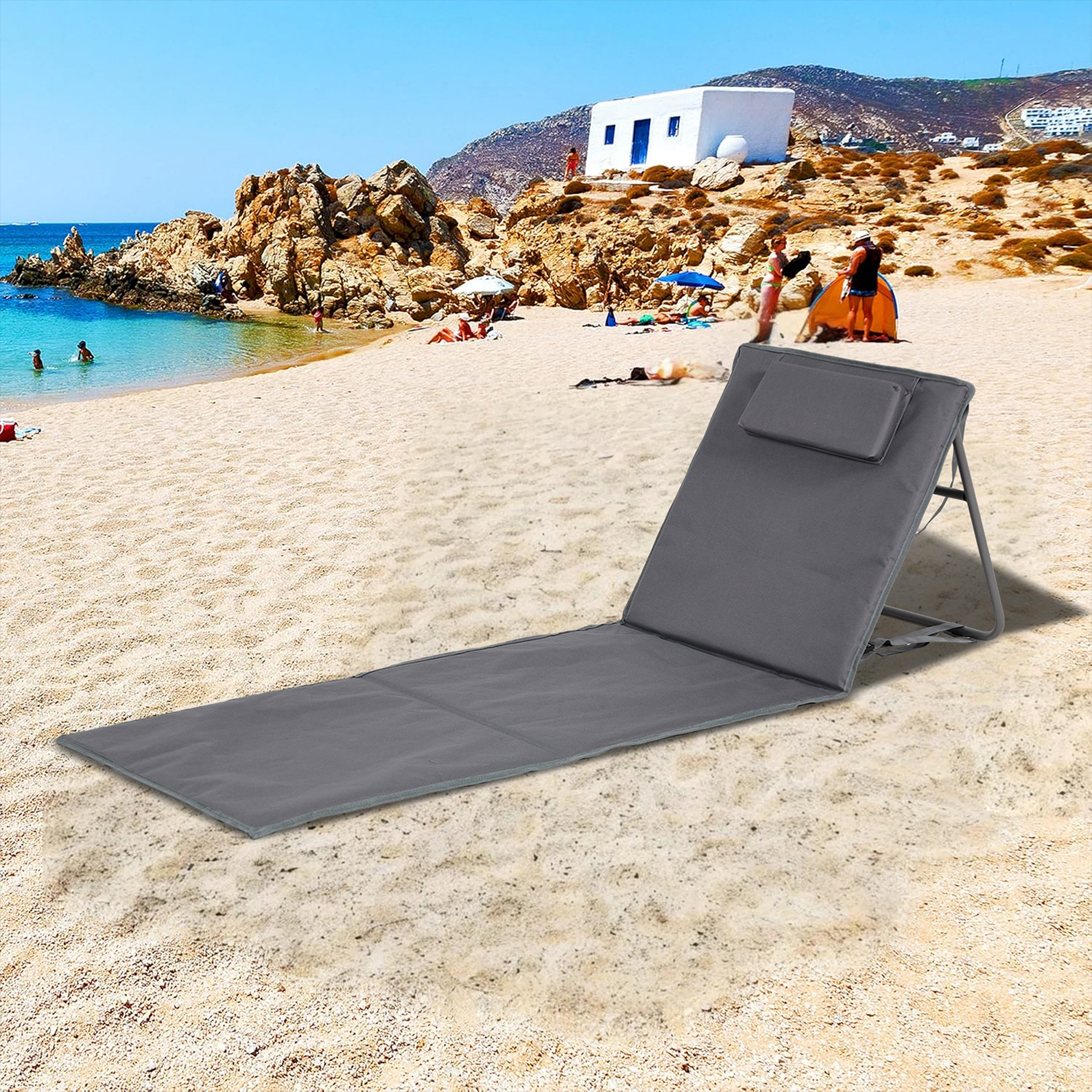 Strandmatte - grau - zusammenfaltbar - mit Kissen