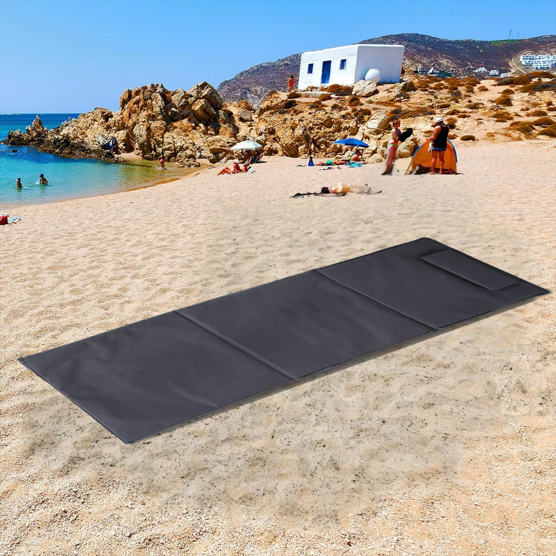 Strandmatte - grau - zusammenfaltbar - mit Kissen