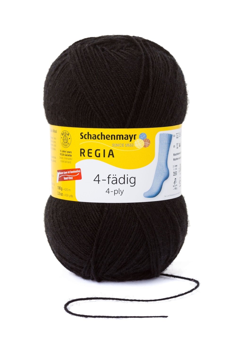 Strumpfwolle REGIA - schwarz - 4-fädig - 100g