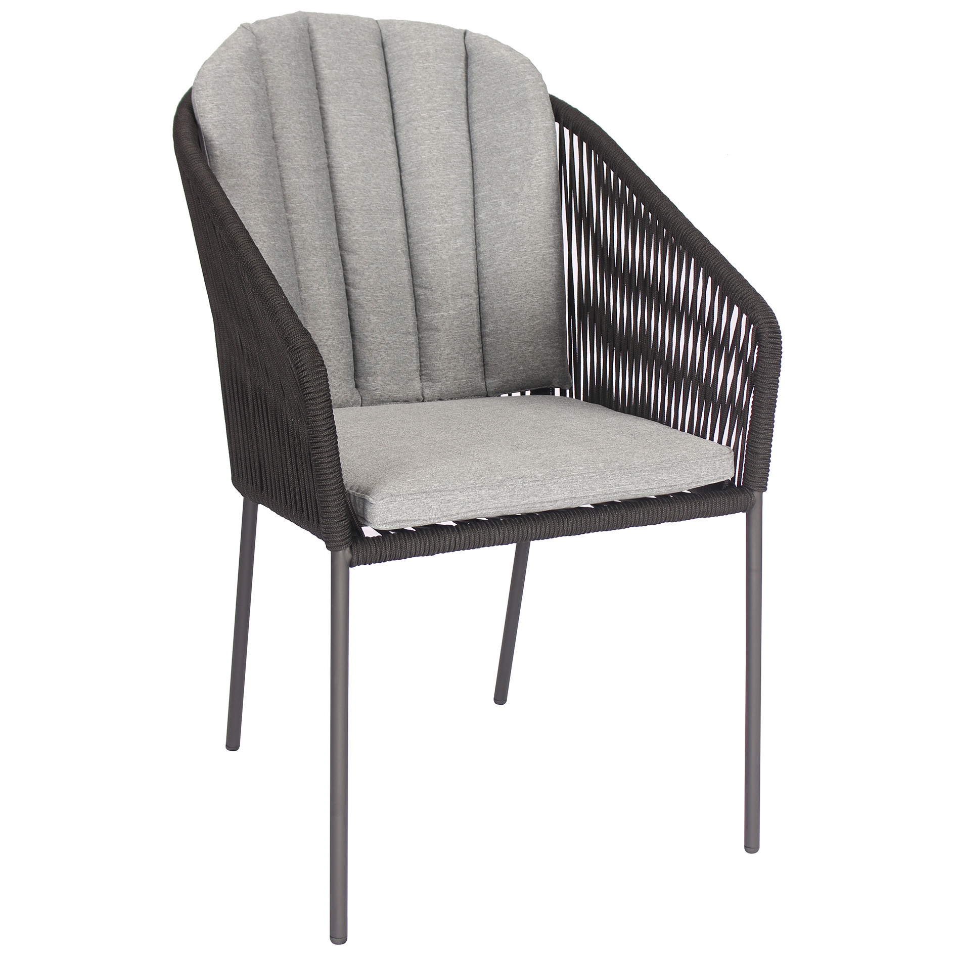 Stuhl - schwarz - Seilgeflecht - mit Sitzkissen