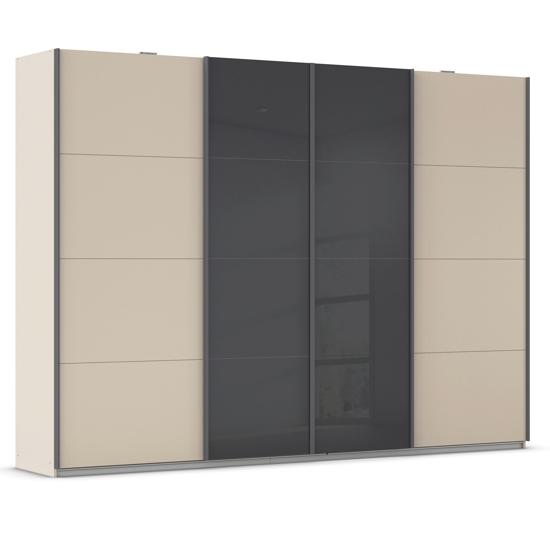 Synchron-Schwebetürenschrank - champagner - Basaltglas - 315x231 cm