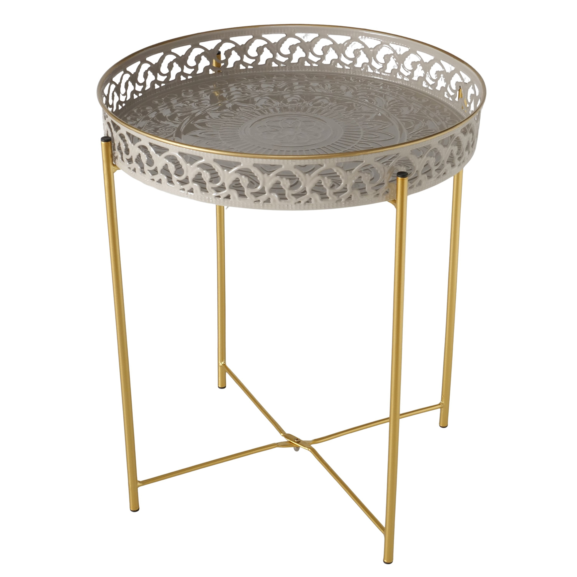 Tablettisch - goldfarben-beige - Ø 39 cm