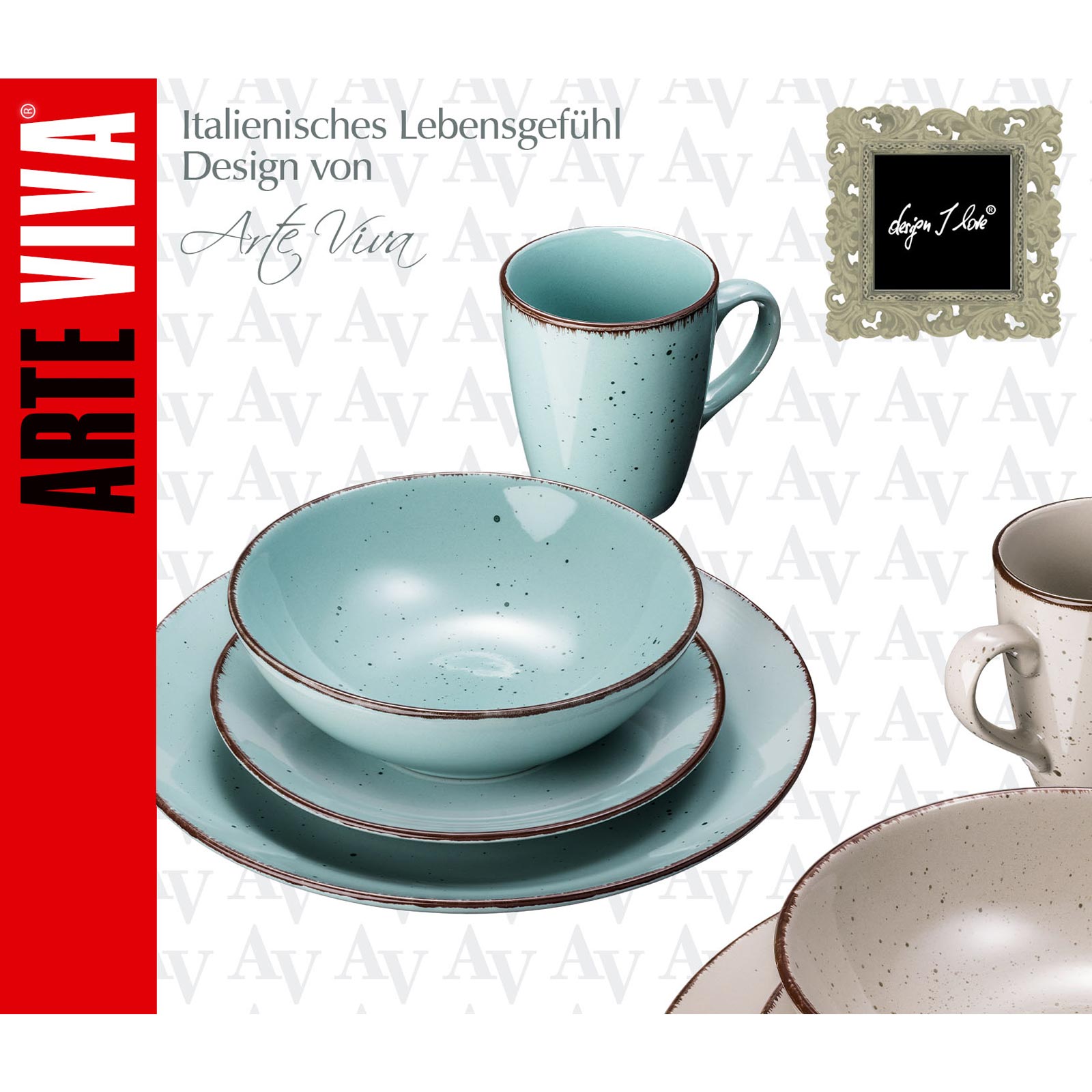 Tafelservice - türkis-beige - 16-teilig