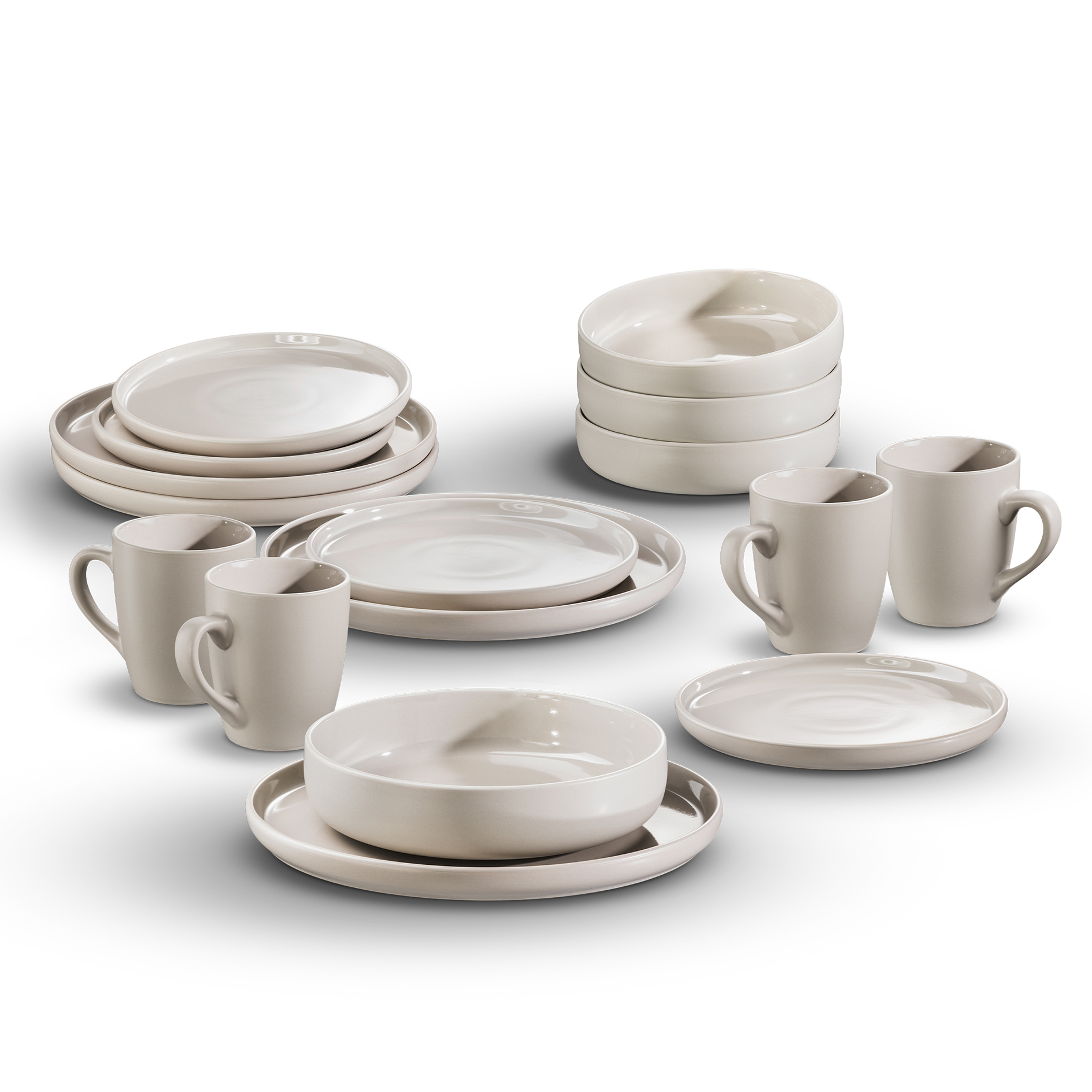 Tee-und-Speiseset - creme - Steinzeug - 16-teilig