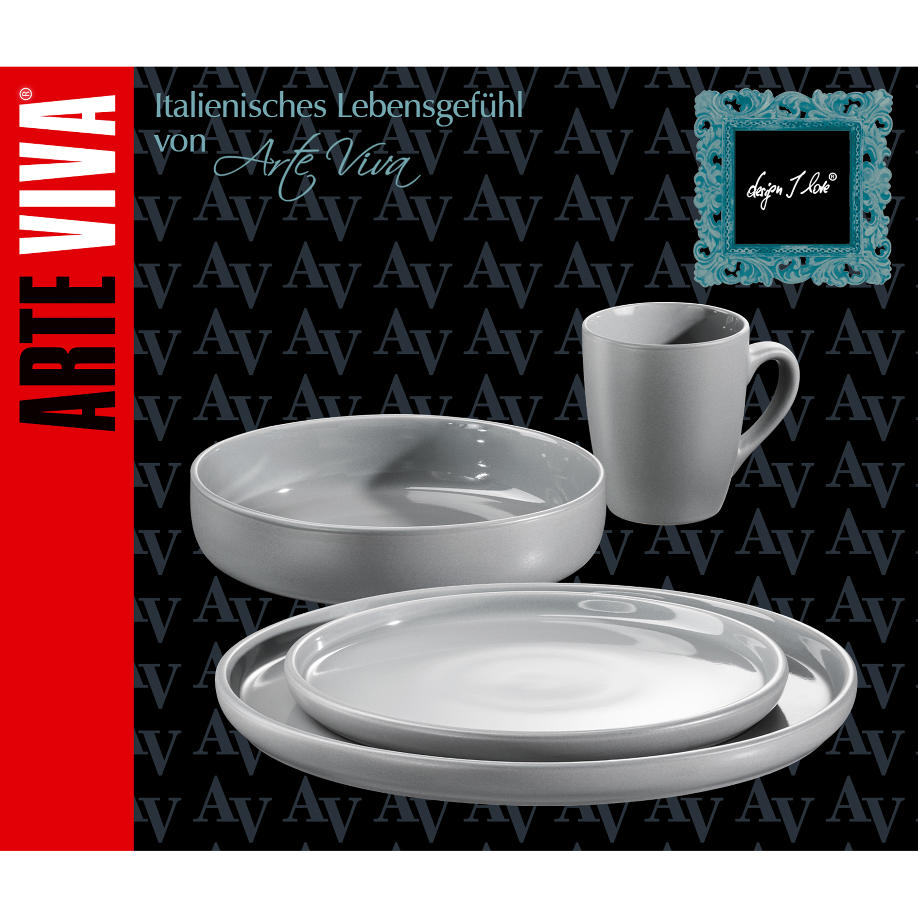 Tee-und-Speiseset - grau - Steinzeug - 16-teilig
