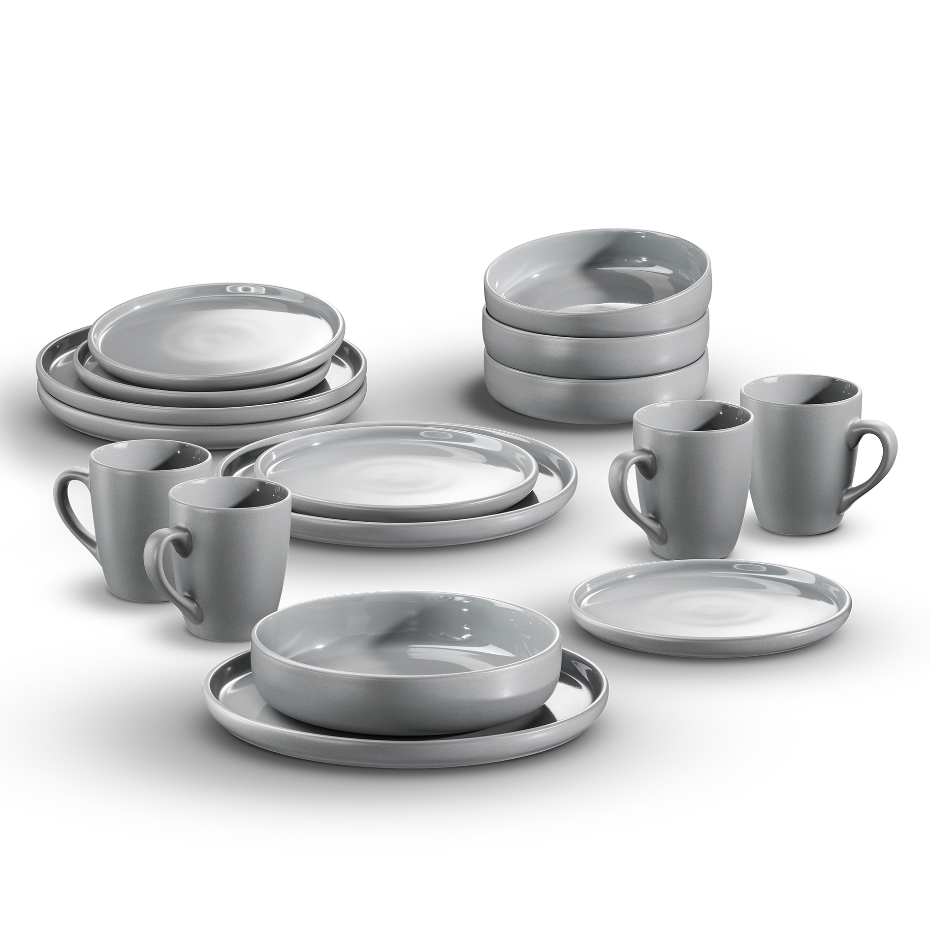 Tee-und-Speiseset - grau - Steinzeug - 16-teilig