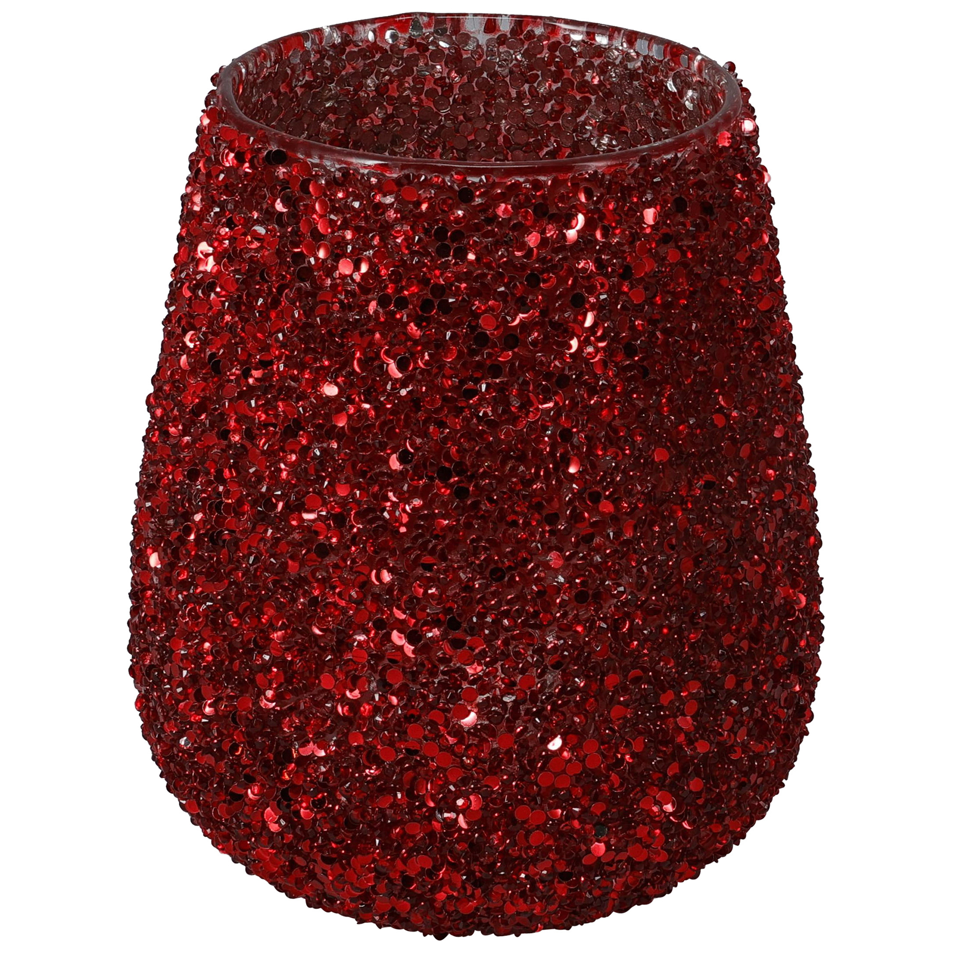 Teelichhalter Glam - rot - Glitzer - 14 cm