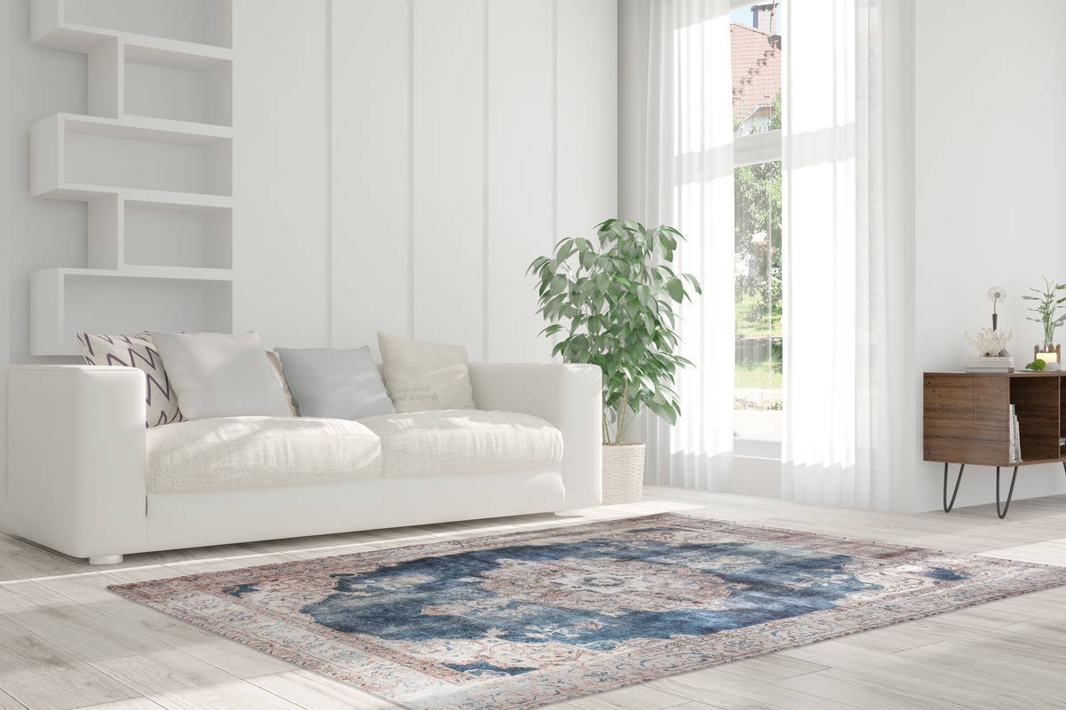 Teppich - creme-blau - Vintage-Look - 140x200 cm