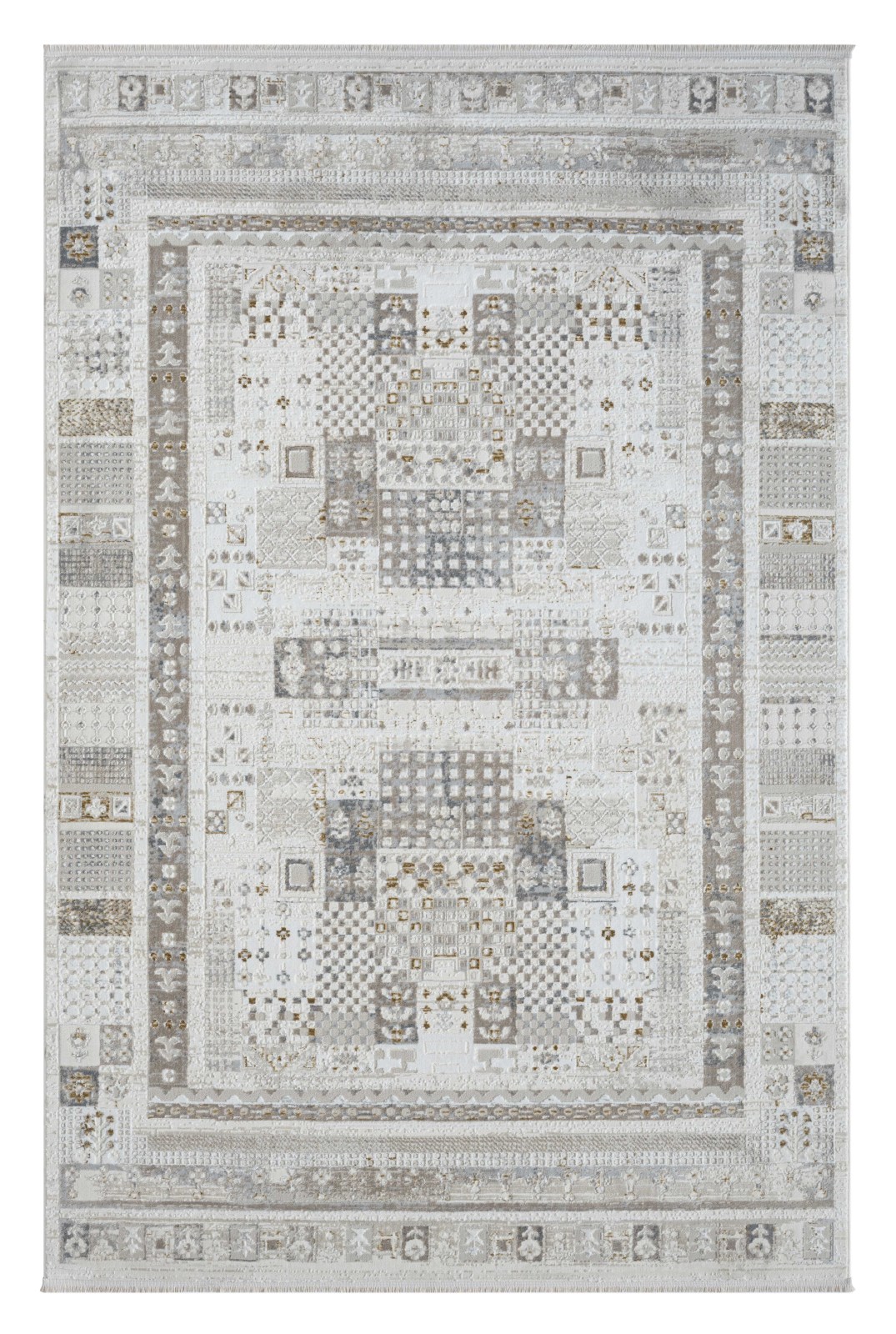 Teppich MY KASHKULY - creme-hellgrau-altgoldfarben - 200x290 cm