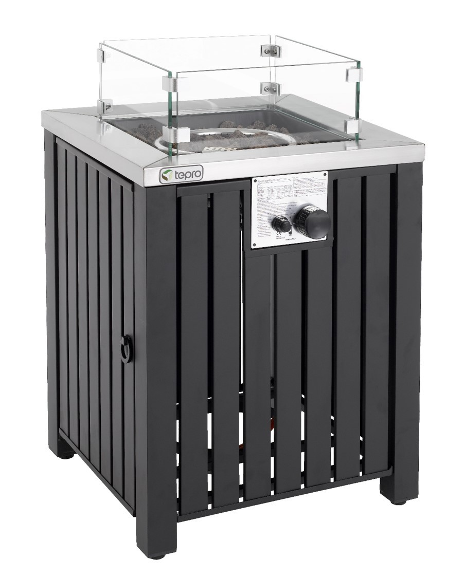TEPRO Gasfeuerstelle TOPEKA - anthrazit - Glasumrandung - 40 cm
