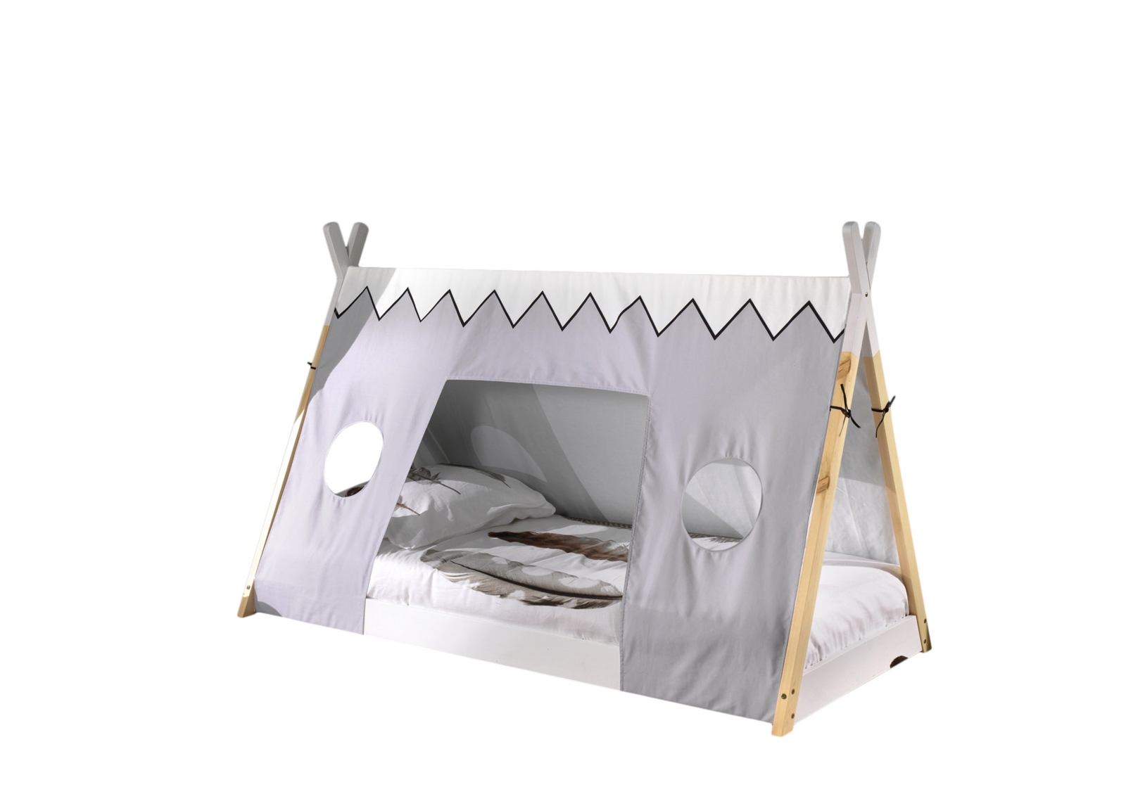 Tipi-Zelt-Bett - weiß - Kiefer- Textilzeltdach - 90x200 cm
