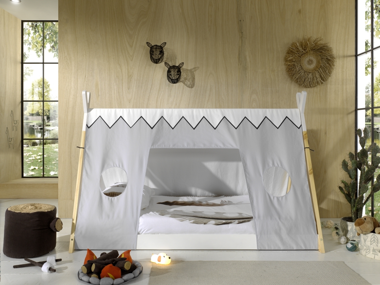 Tipi-Zelt-Bett - weiß - Kiefer- Textilzeltdach - 90x200 cm