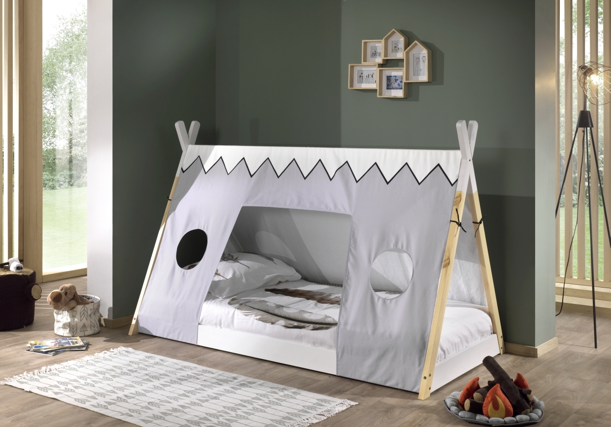 Tipi-Zelt-Bett - wei - Kiefer- Textilzeltdach - 90x200 cm